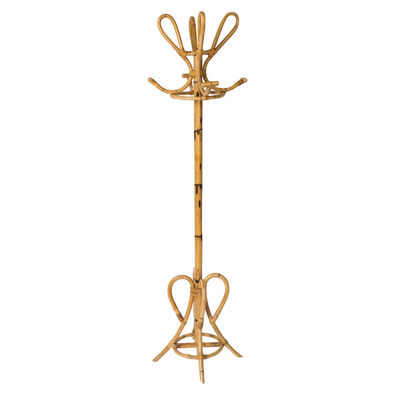 Midcentury Rattan Coat and Hat Stand at 1stDibs rattan hat stand, rattan hat rack, rattan coat