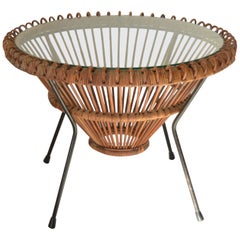 Midcentury Rattan Coffee Table in the Style of Franco Albini, Italian, 1950s