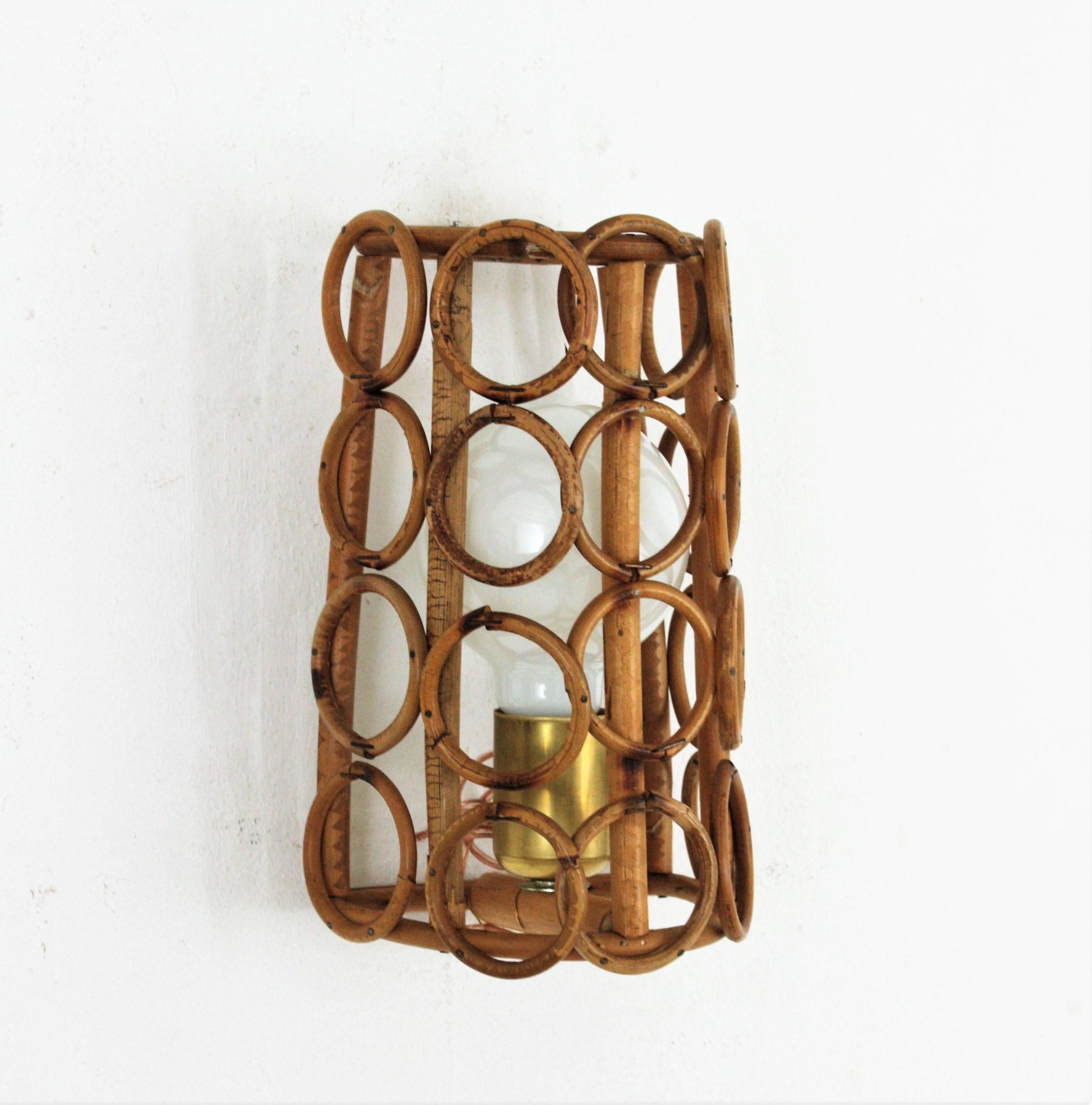 Midcentury Rattan Conical Wall Light For Sale 4