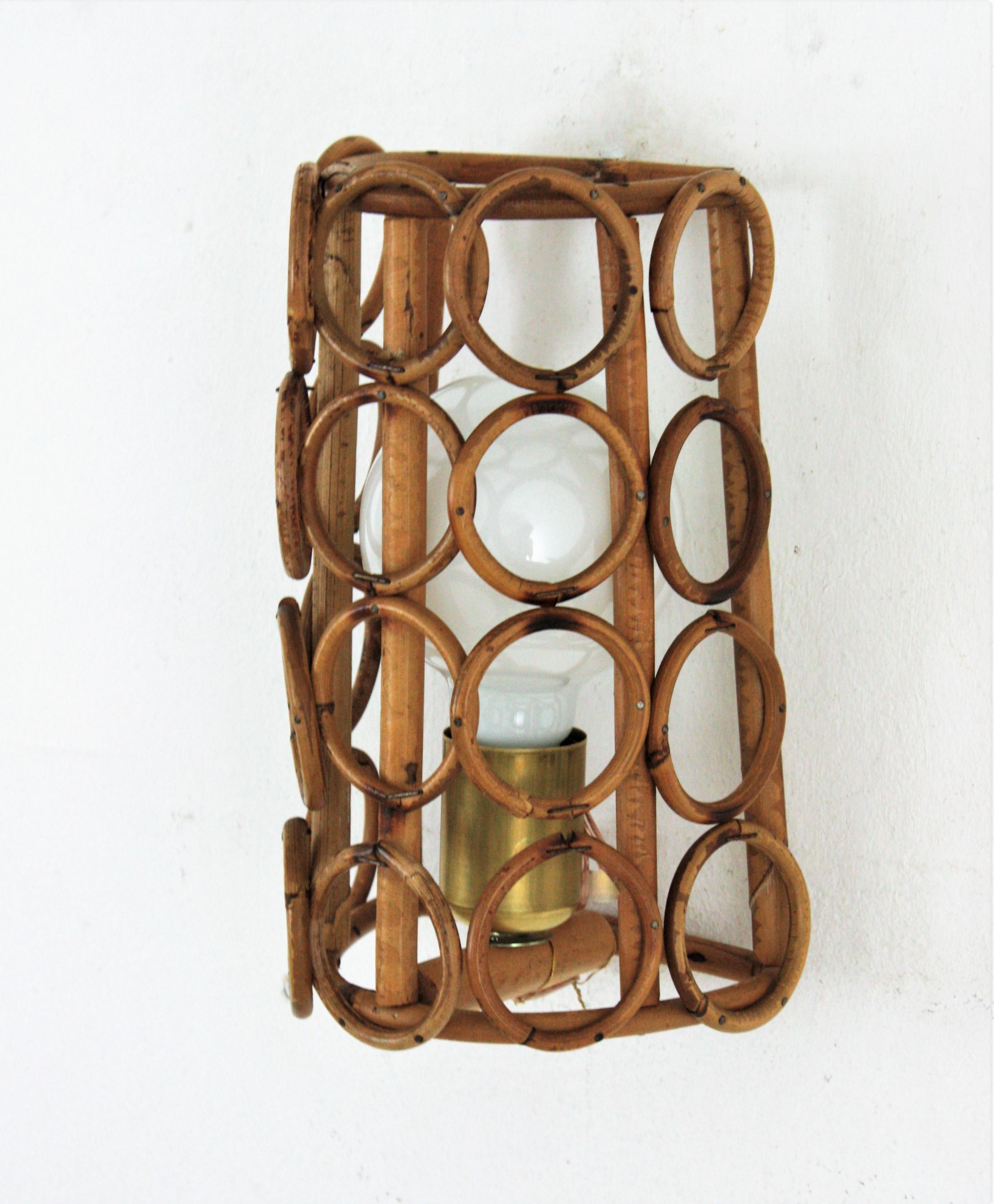 Midcentury Rattan Conical Wall Light For Sale 5