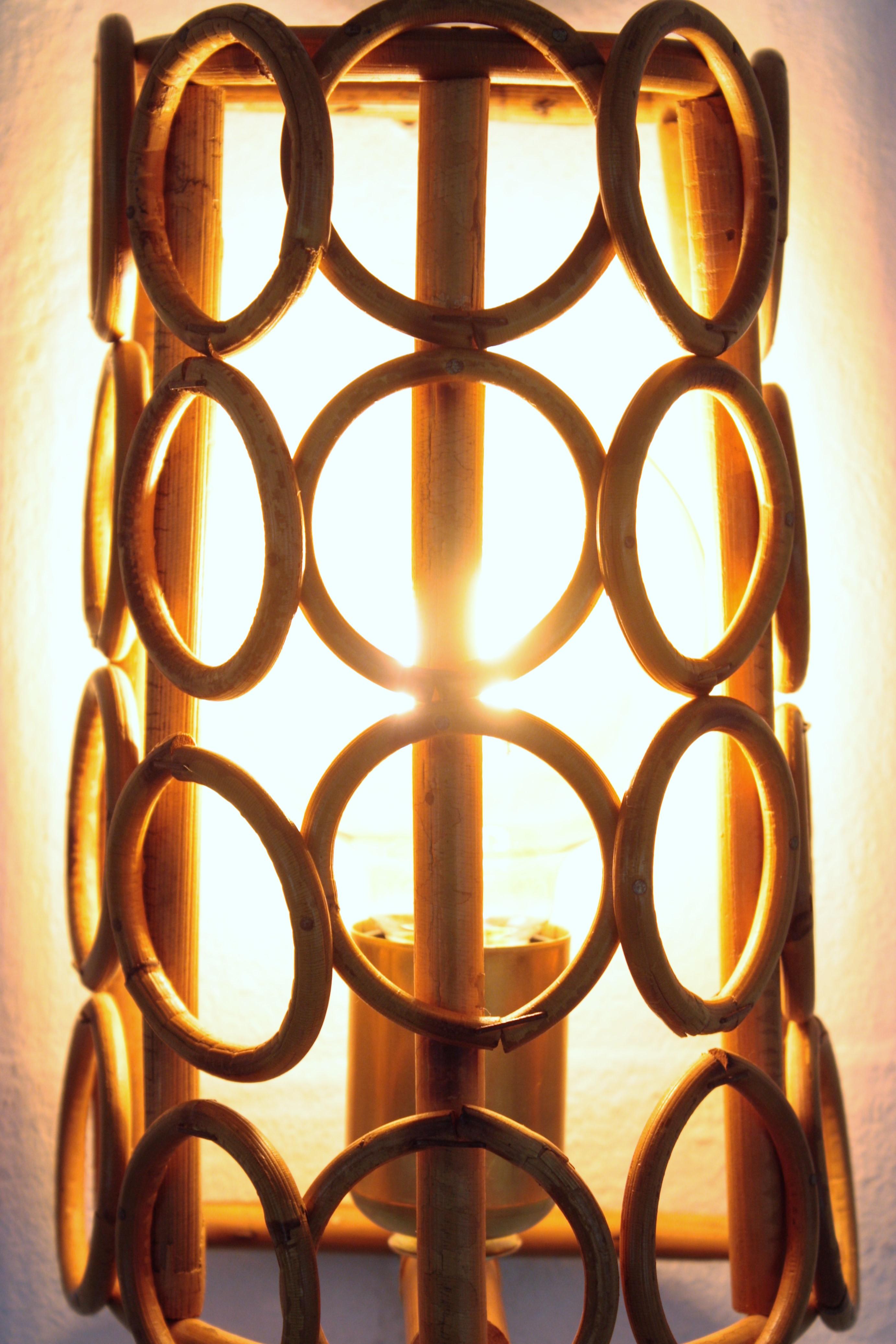 Midcentury Rattan Conical Wall Light For Sale 6
