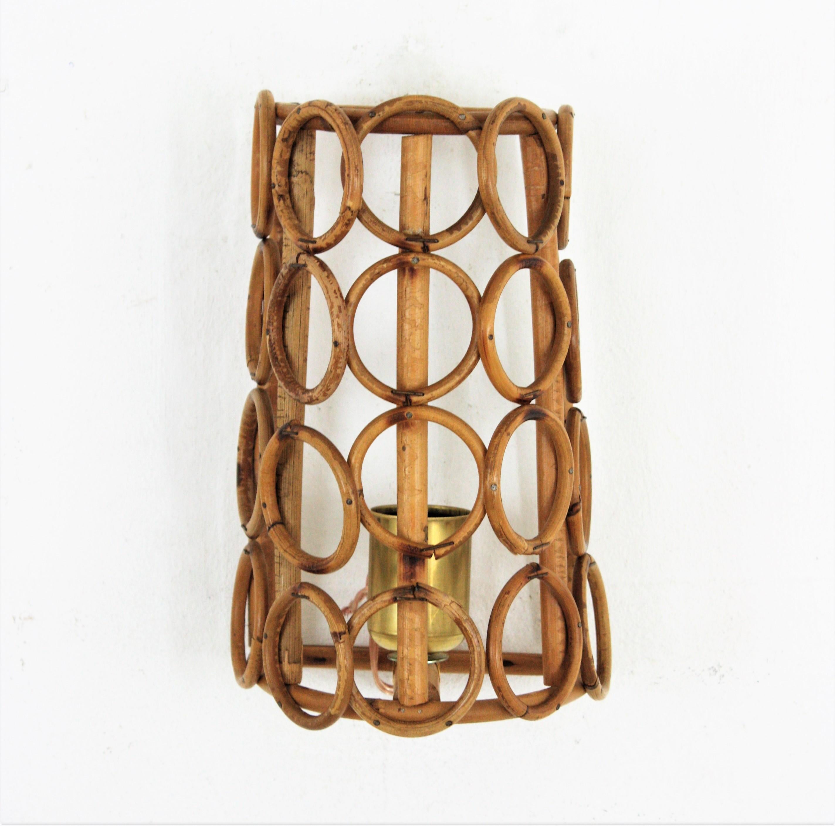 Midcentury Rattan Conical Wall Light For Sale 7