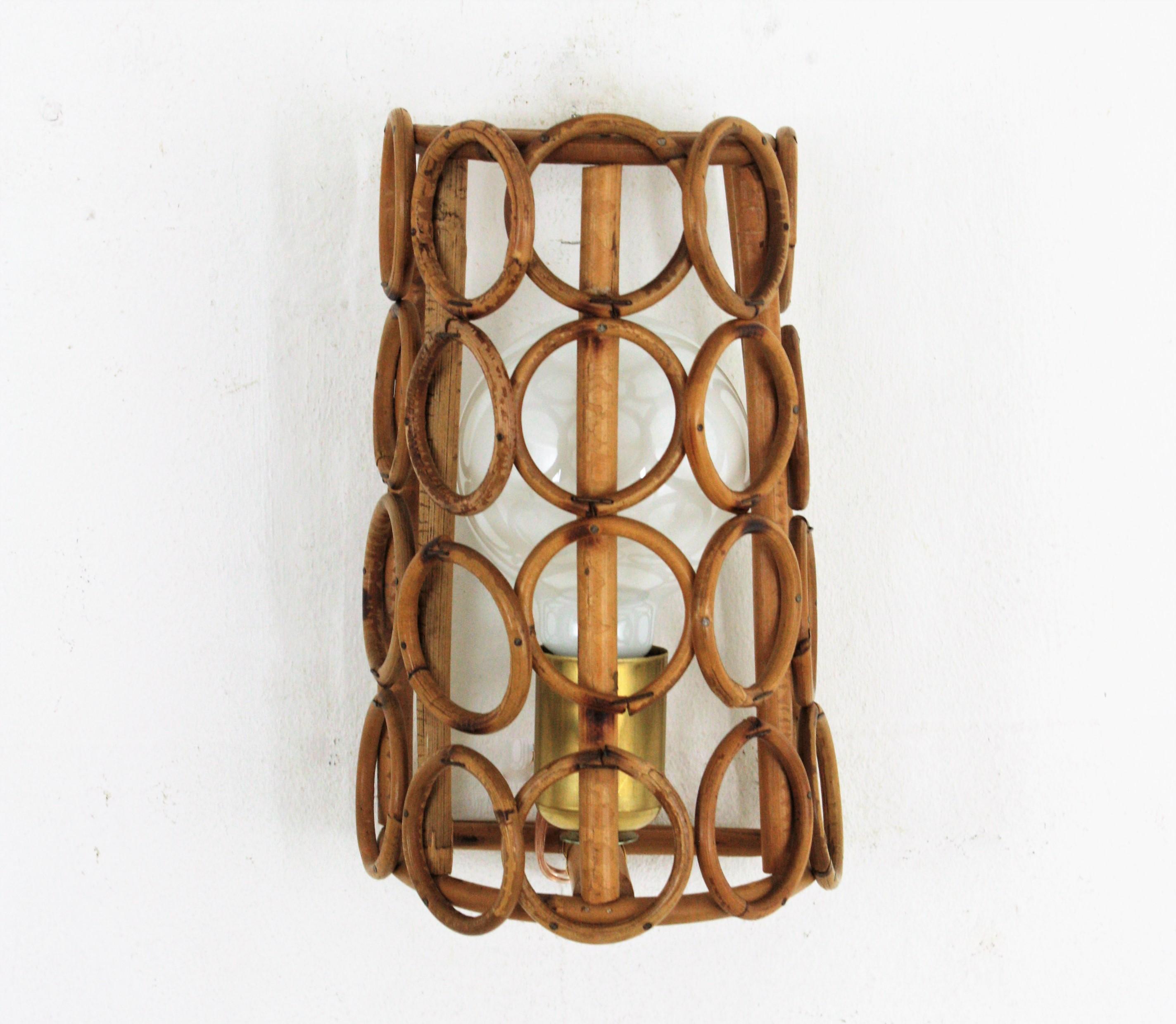 Mid-Century Modern Midcentury Rattan Conical Wall Light For Sale