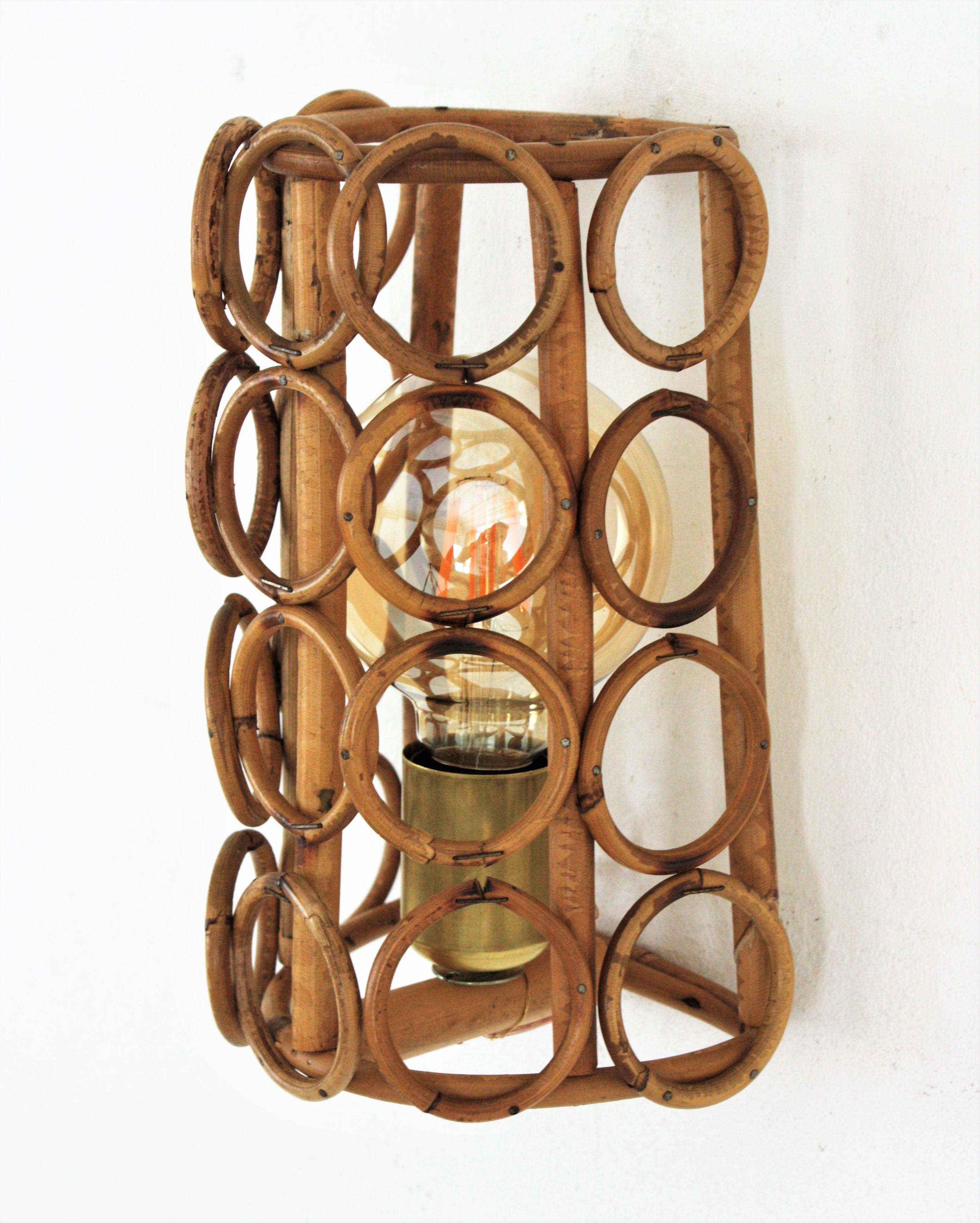 Midcentury Rattan Conical Wall Light For Sale 3