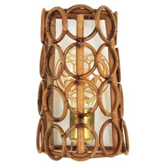 Midcentury Rattan Conical Wall Light