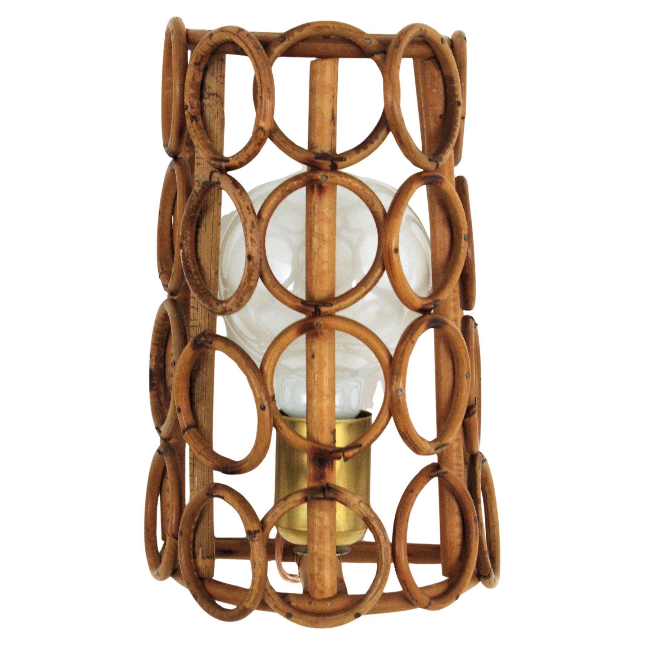 Midcentury Rattan Conical Wall Light