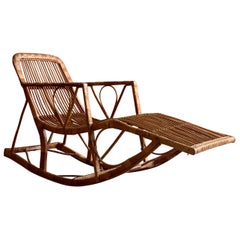Midcentury Rattan Daybed Chaise Longue Rocker Madeira, circa 1950