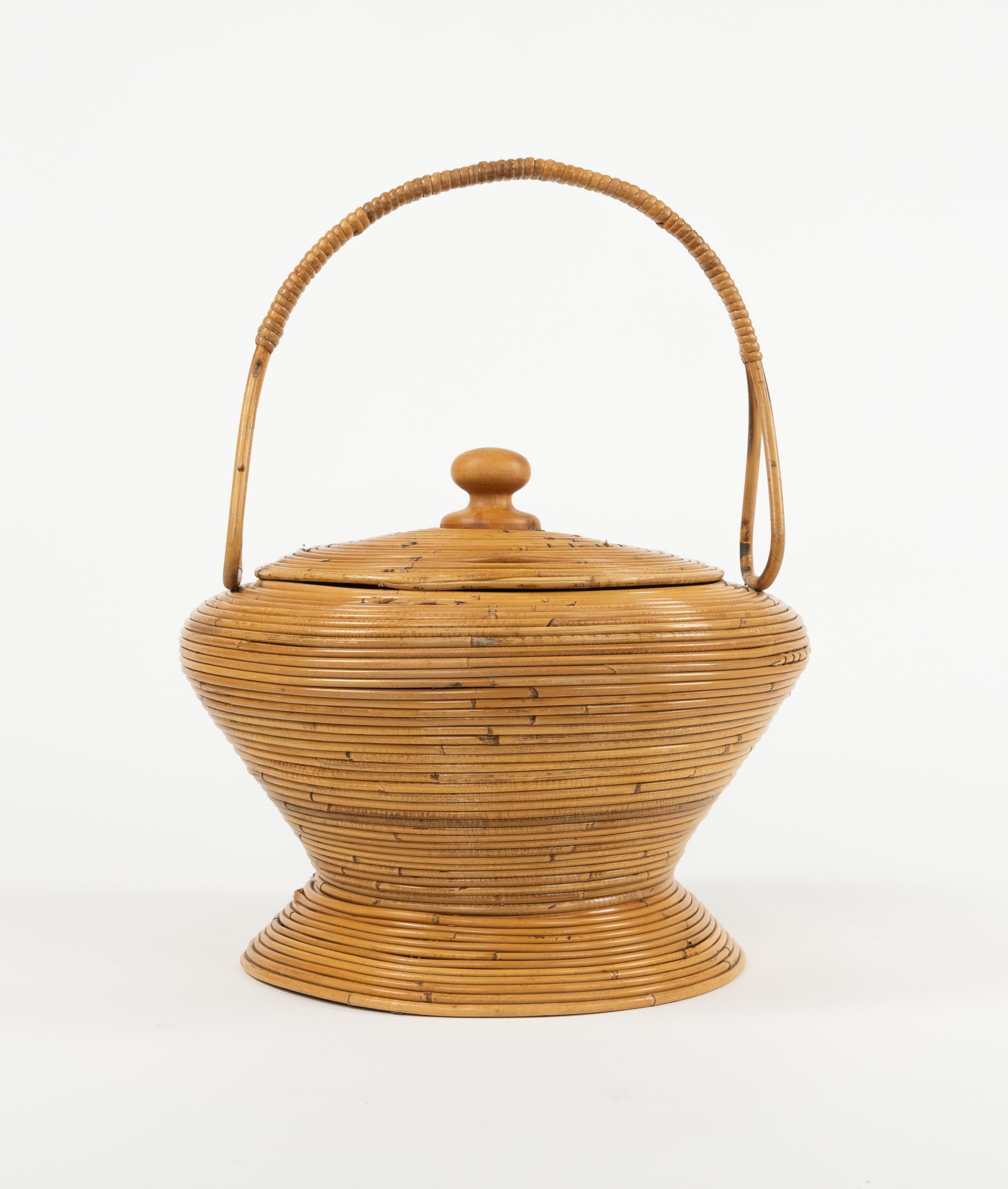 Midcentury Rattan Decorative Basket by Vivai Del Sud, Italy 1960s For Sale 3