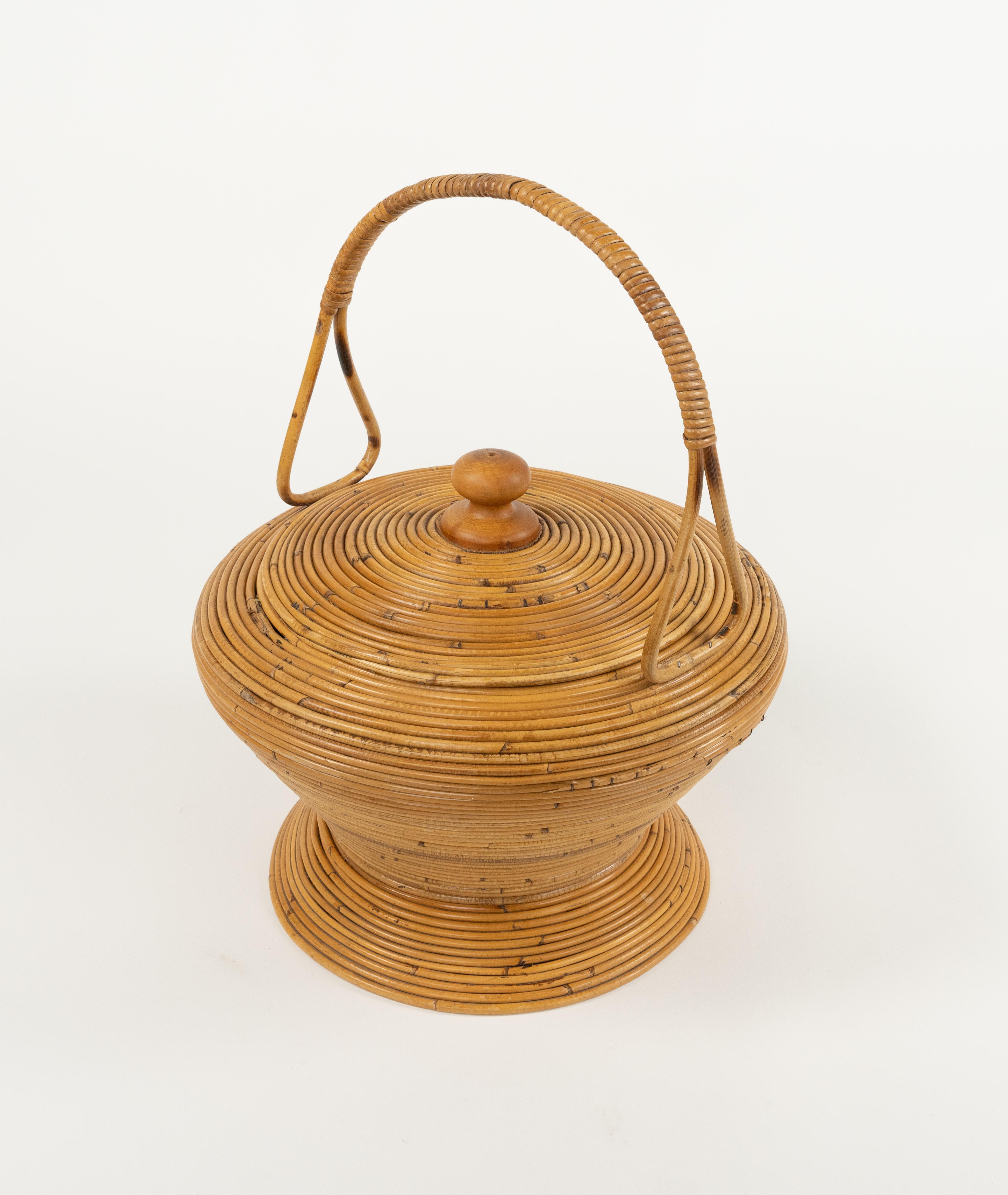 Mid-Century Modern Midcentury Rattan Decorative Basket by Vivai Del Sud, Italy 1960s For Sale