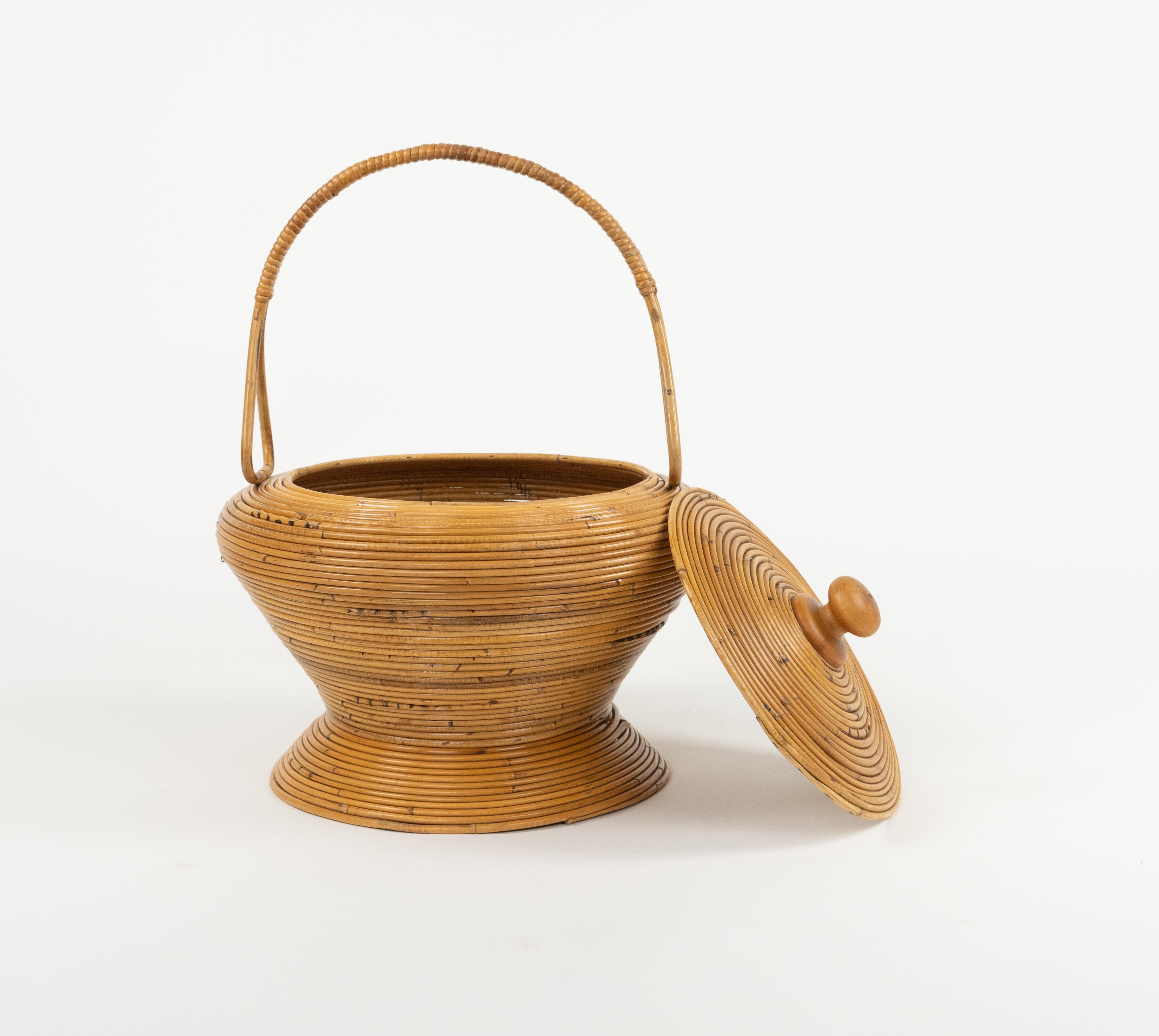 Midcentury Rattan Decorative Basket by Vivai Del Sud, Italy 1960s For Sale 1