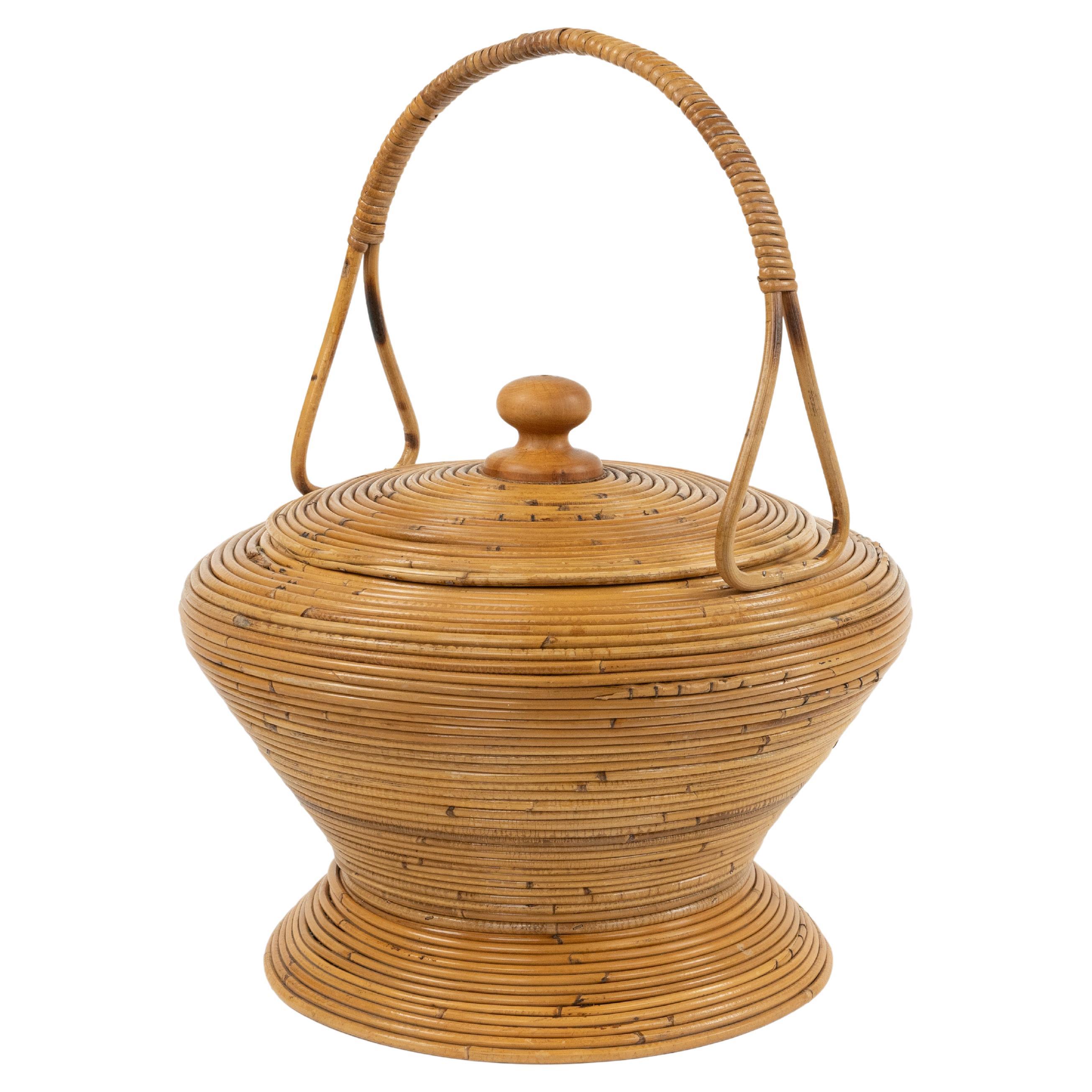 Midcentury Rattan Decorative Basket by Vivai Del Sud, Italy 1960s For Sale