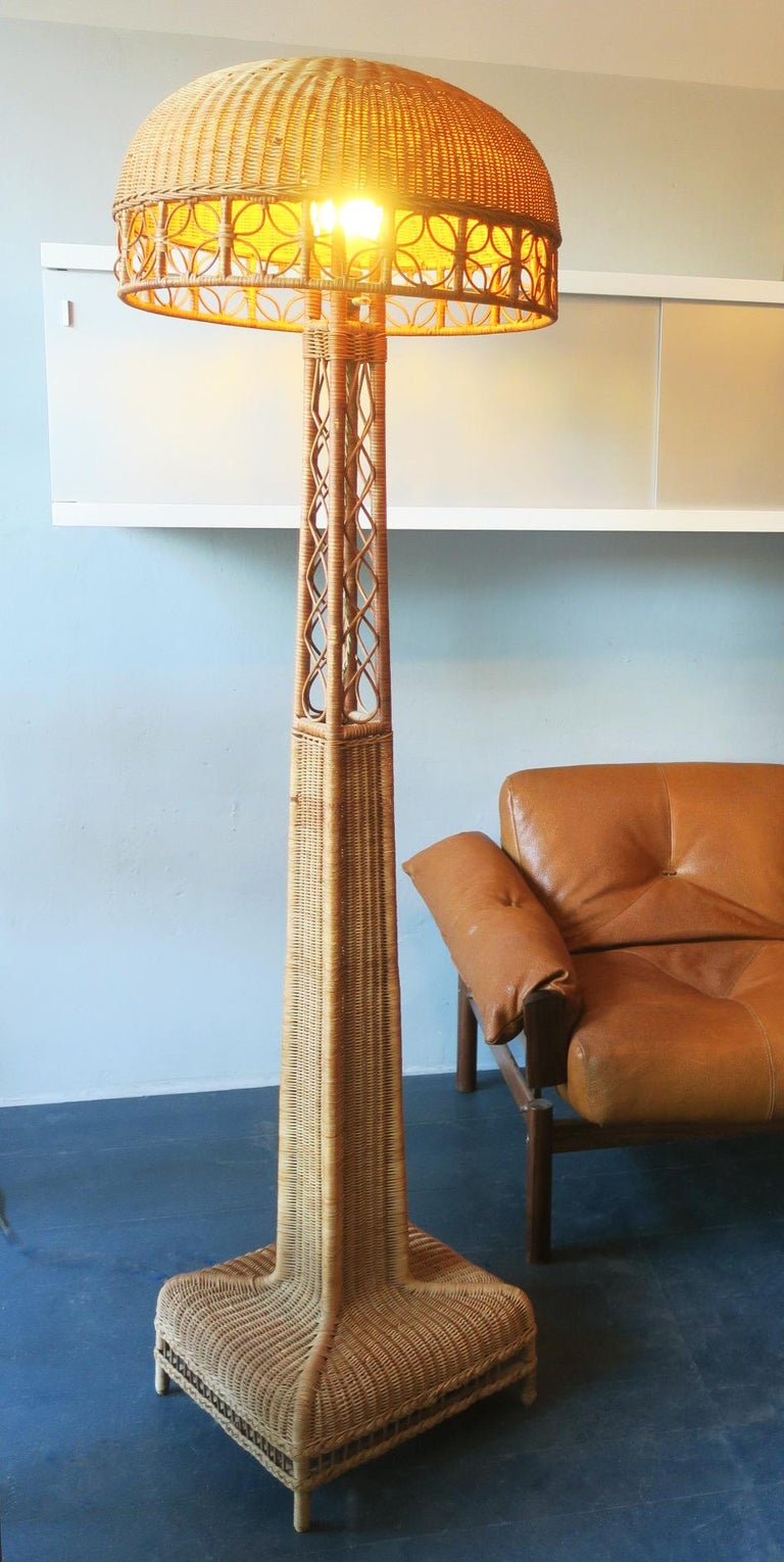 Midcentury Rattan Floor Lamp with Rattan Shade at 1stDibs