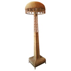Midcentury Rattan Floor Lamp with Rattan Shade