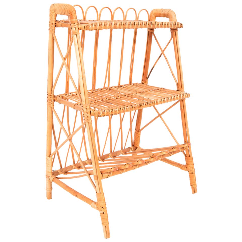 Mid-Century Finnish Bamboo Rattan Plant / Flower Stand Table with ...