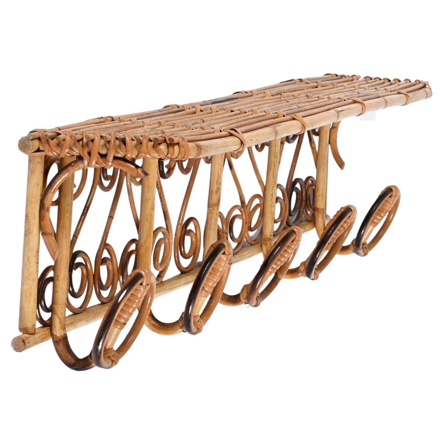 Midcentury Rattan Italian Coat Rack with Shelf, Franco Albini for Bonacina 1960s For Sale 7