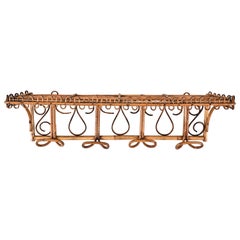 Midcentury Rattan Italian Coat Rack With Shelf, Franco Albini for Bonacina 1960s