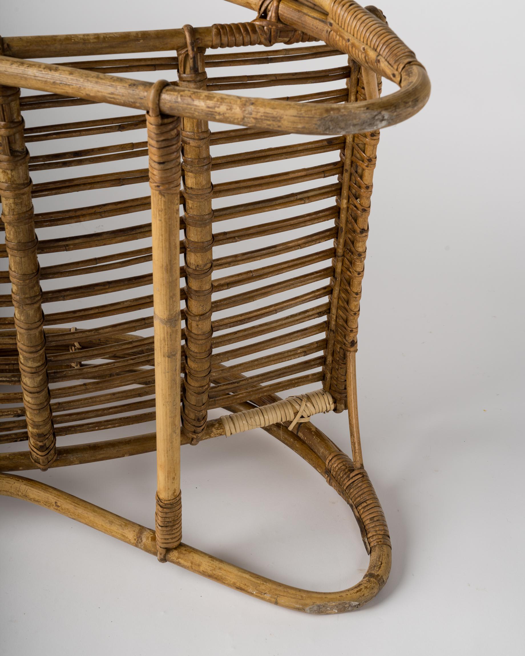 Midcentury Rattan Lounge Chair in the Style of Audoux Minet, France, 1960s For Sale 5