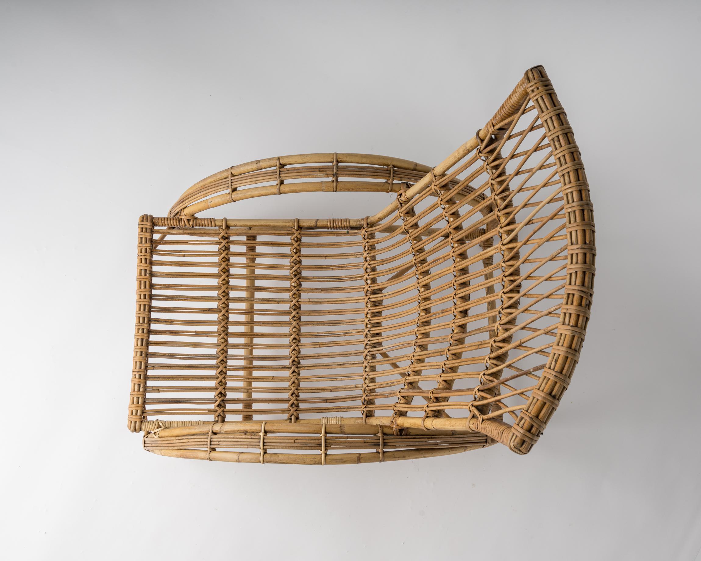Midcentury Rattan Lounge Chair in the Style of Audoux Minet, France, 1960s For Sale 2