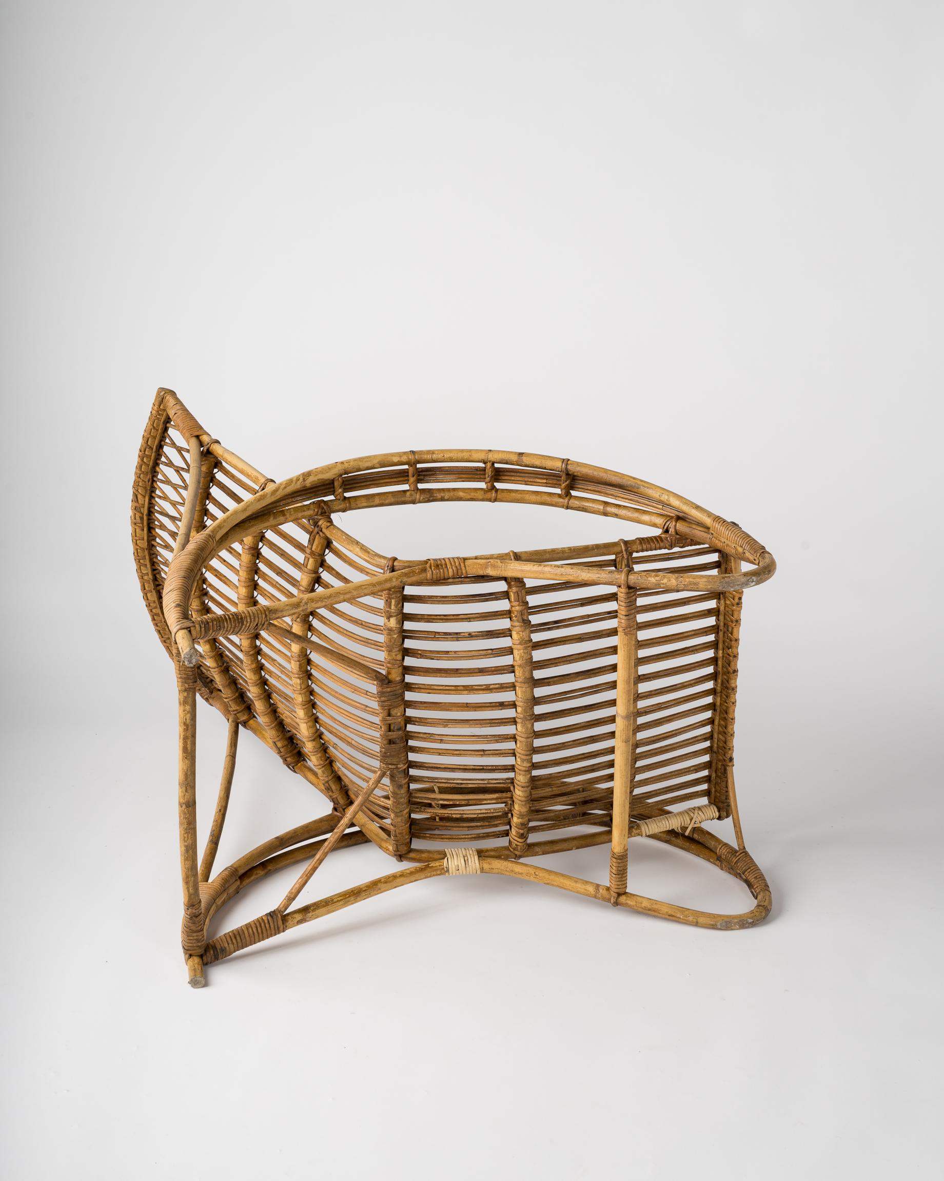 Midcentury Rattan Lounge Chair in the Style of Audoux Minet, France, 1960s For Sale 3