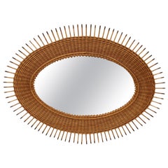 Midcentury Rattan Mirror by Jan Kalous for Úluv, 1960s, Czechoslovakia