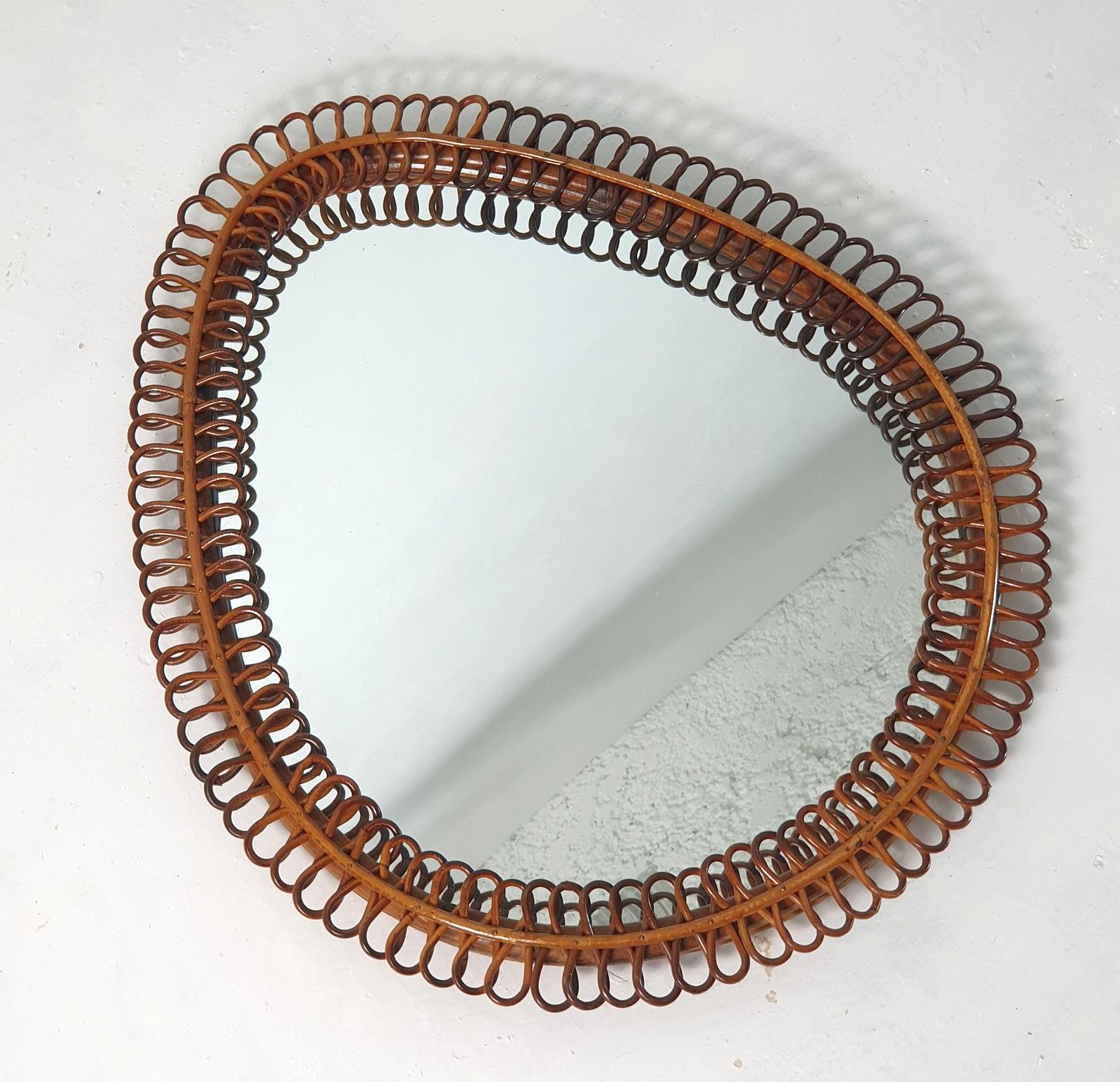 Midcentury Rattan Mirror, Italy, 1960s 1