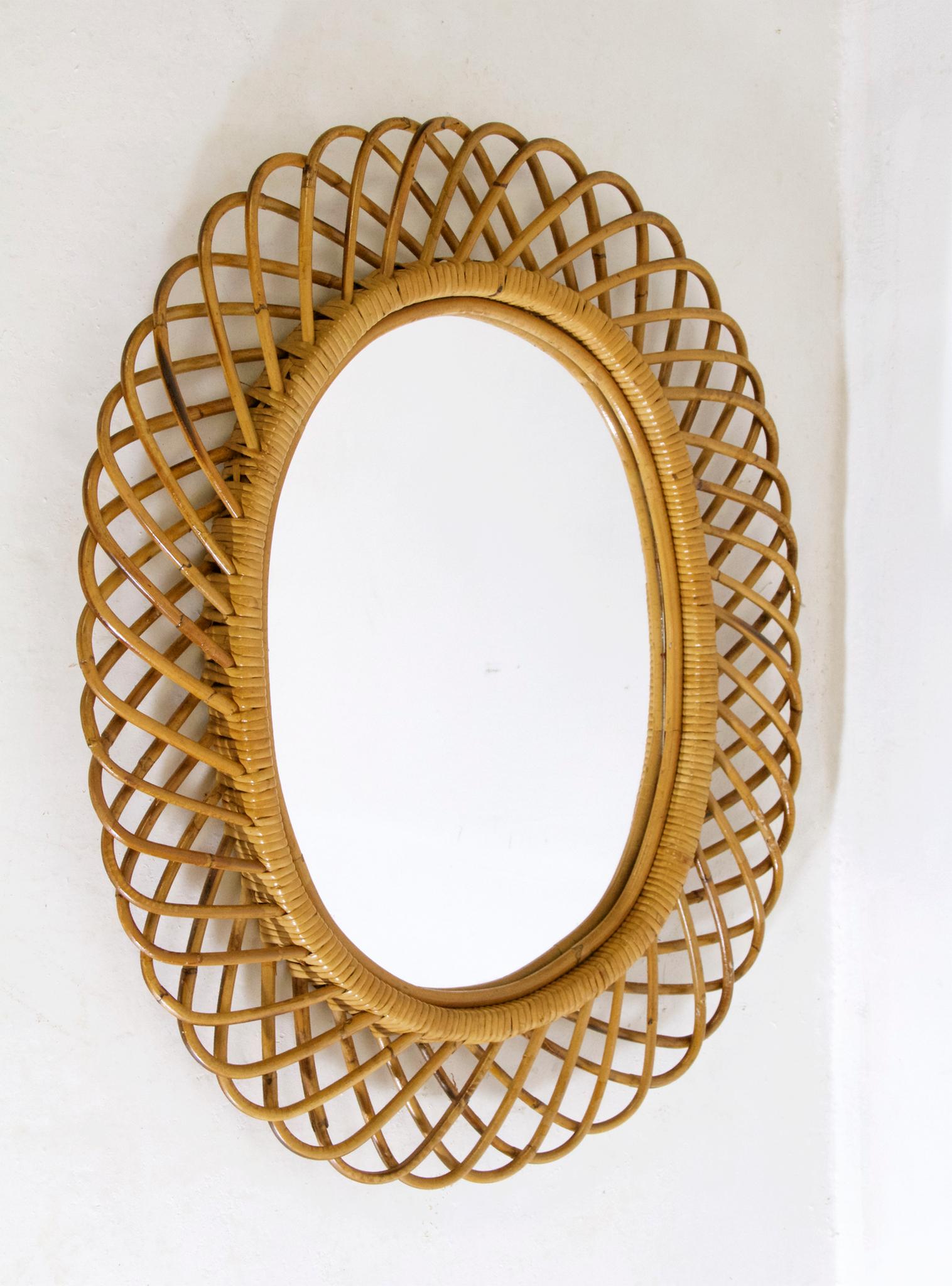 20th Century Midcentury Rattan Mirror Italy For Sale