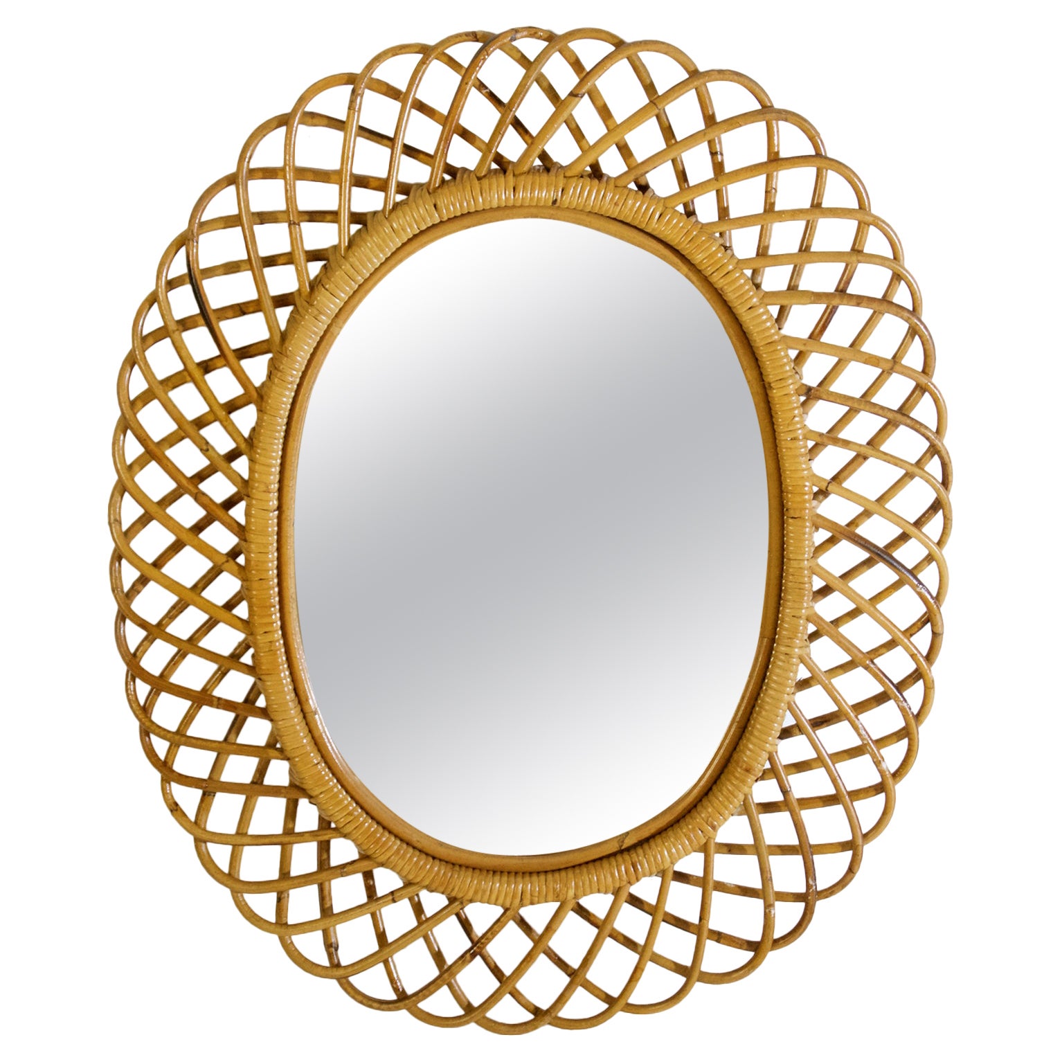 Midcentury Rattan Mirror Italy
