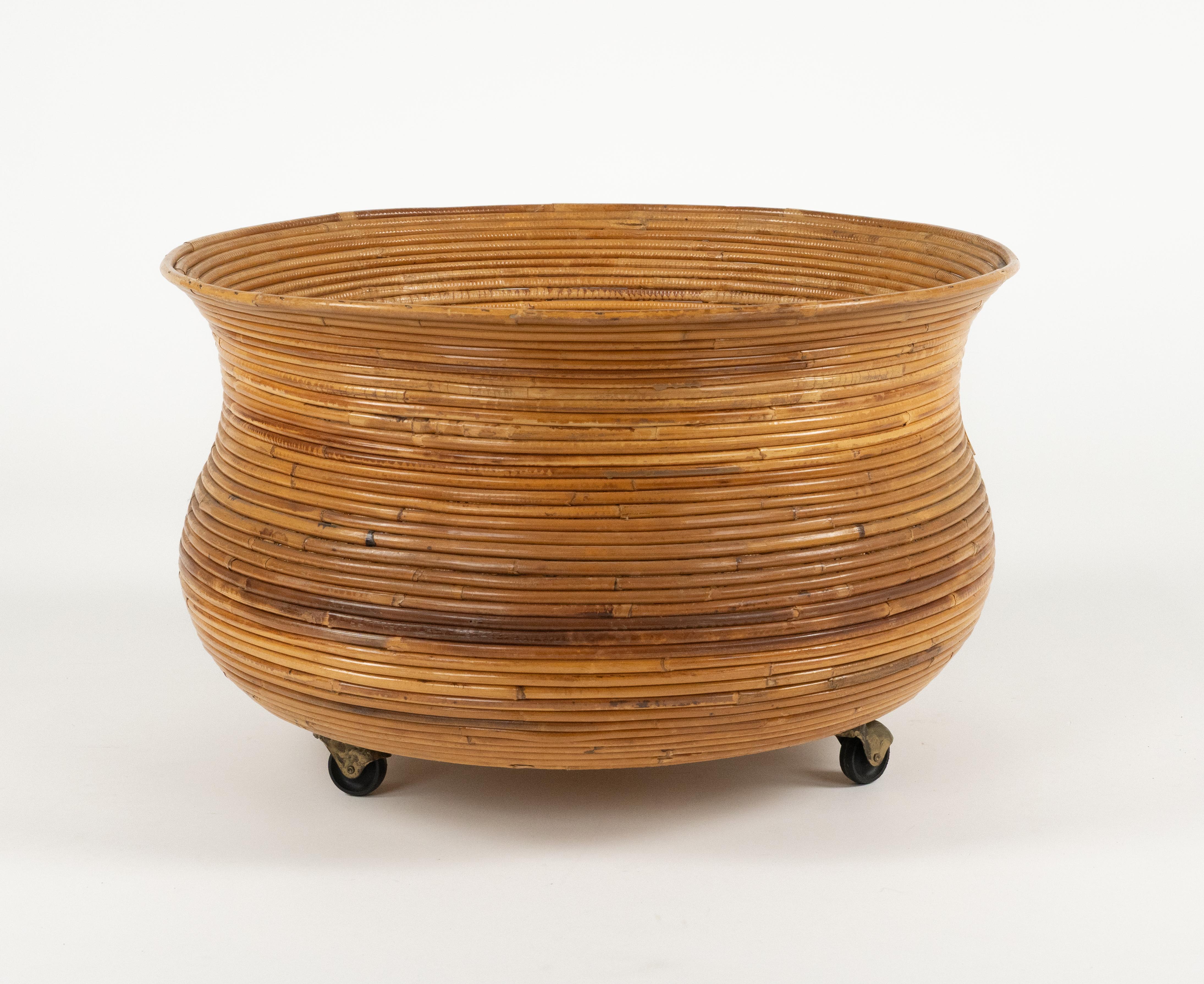 Portapiante o cesto in rattan del Medioevo Attribuito a Vivai del Sud, Italia anni '60 In condizioni buone in vendita a Rome, IT