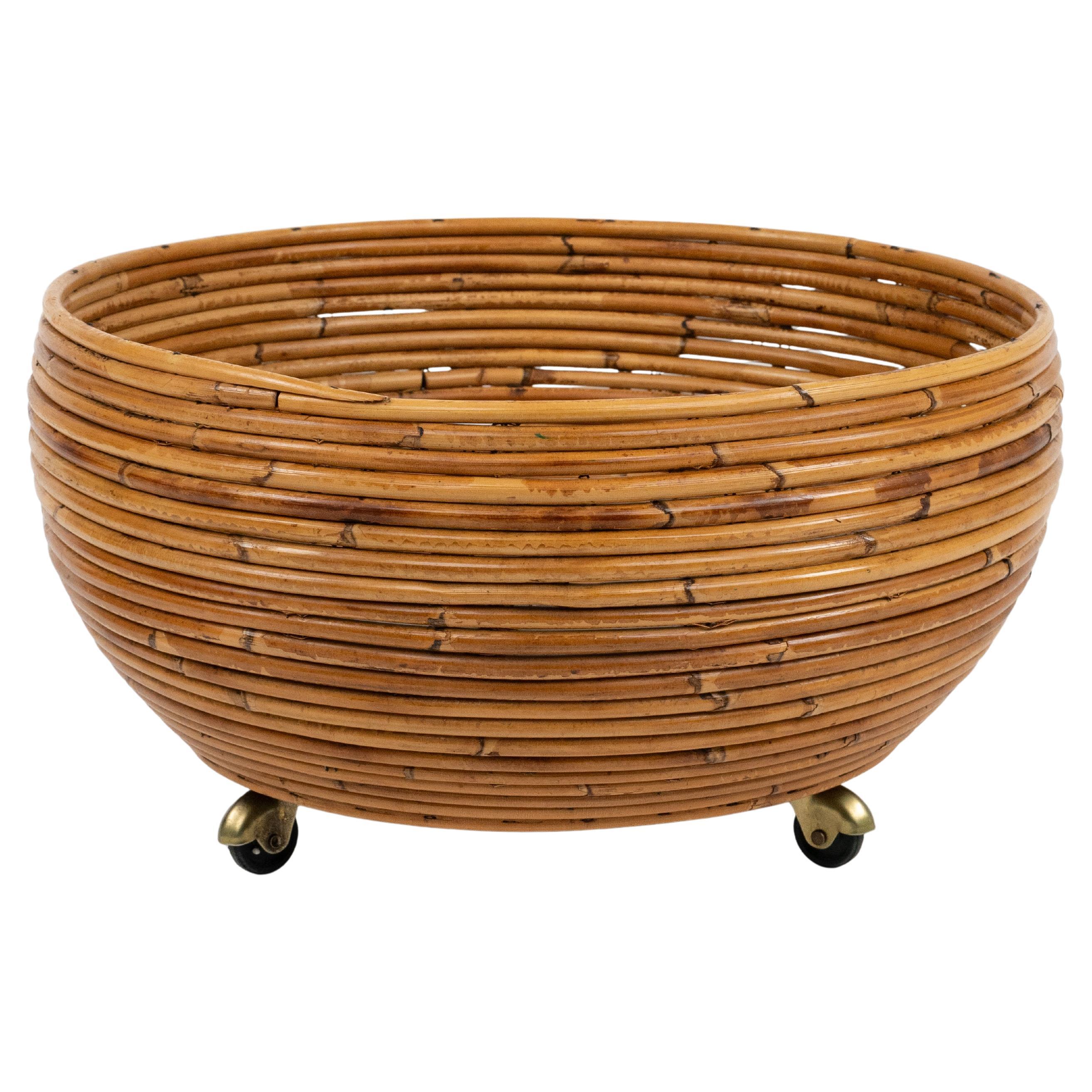 Midcentury Rattan Plant Holder Vivai Del Sud Style, Italy 1960s