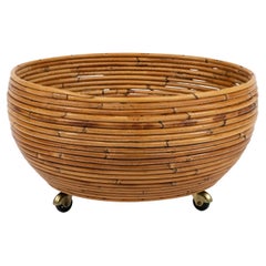Retro Midcentury Rattan Plant Holder Vivai Del Sud Style, Italy 1960s