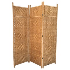 Vintage Midcentury Rattan Room Divider or Screen Three-Fold Screen, Split Bamboo