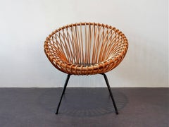 Midcentury Rattan Scoop Chair in the Style of Rohé and Franco Albini