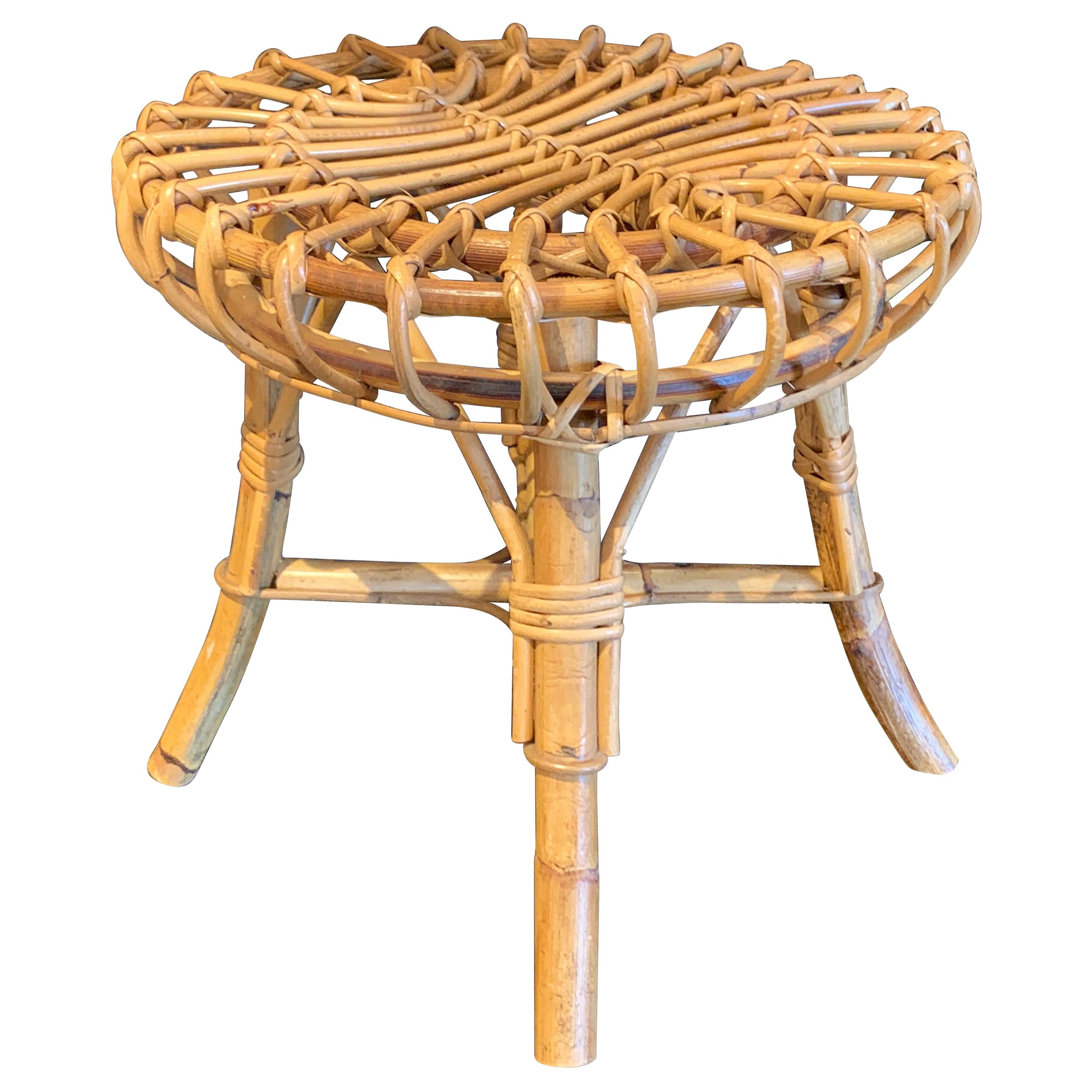 Midcentury Rattan Stool in the Style of Franco Albini For Sale