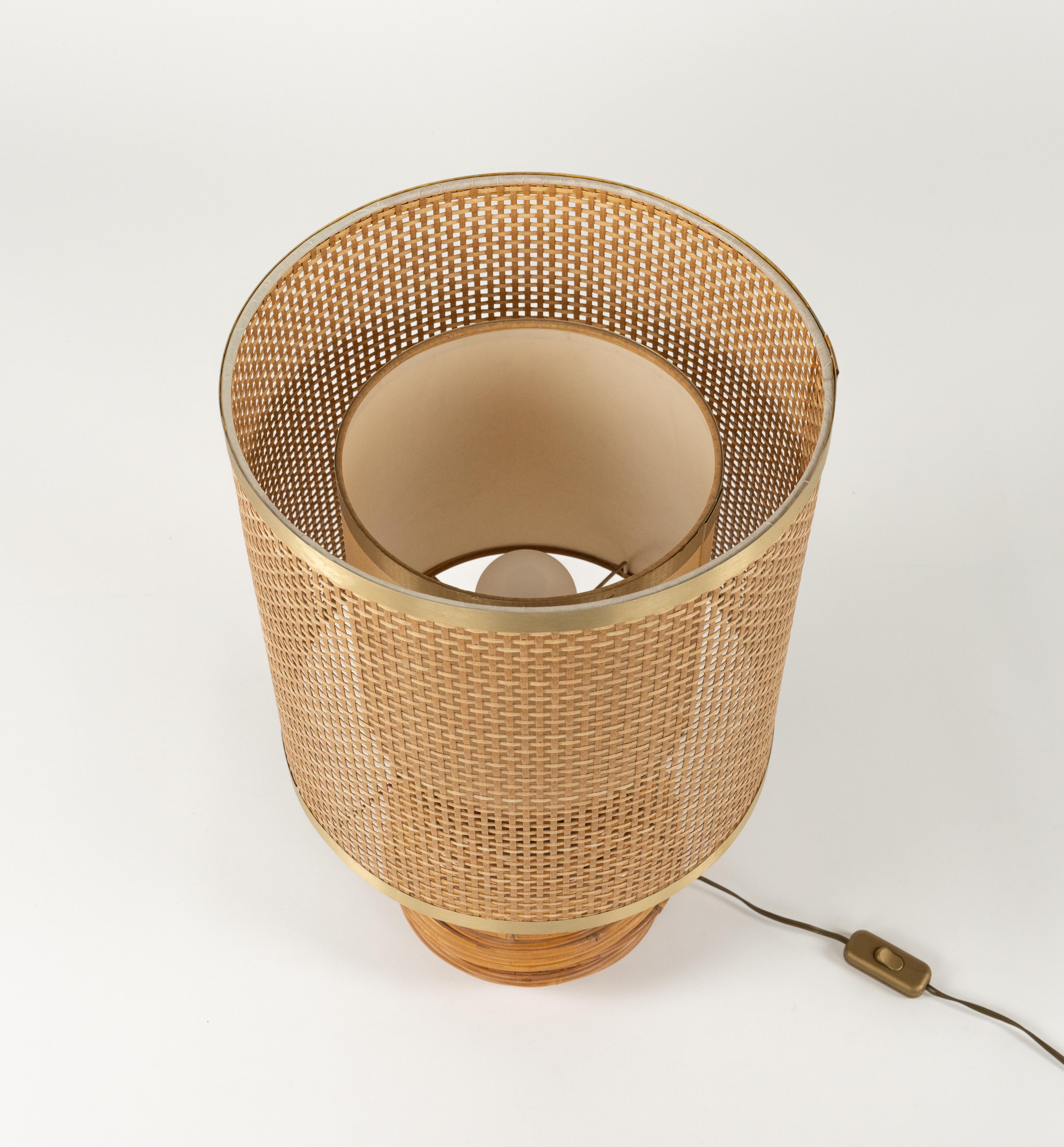 Midcentury Rattan, Wicker and Chrome Table Lamp by Vivai Del Sud, Italy 1970s For Sale 3
