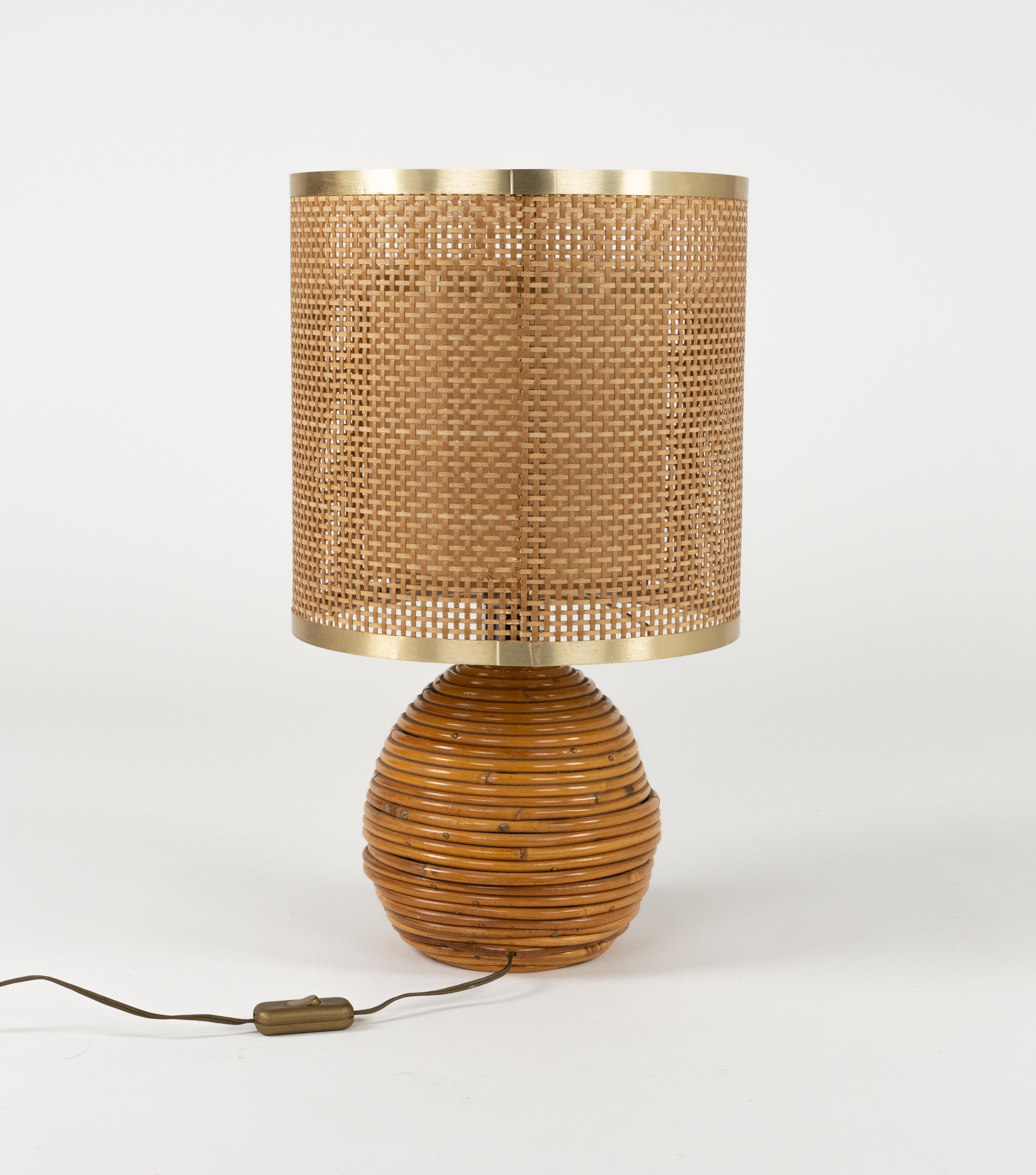 Midcentury Rattan, Wicker and Chrome Table Lamp by Vivai Del Sud, Italy 1970s For Sale 4