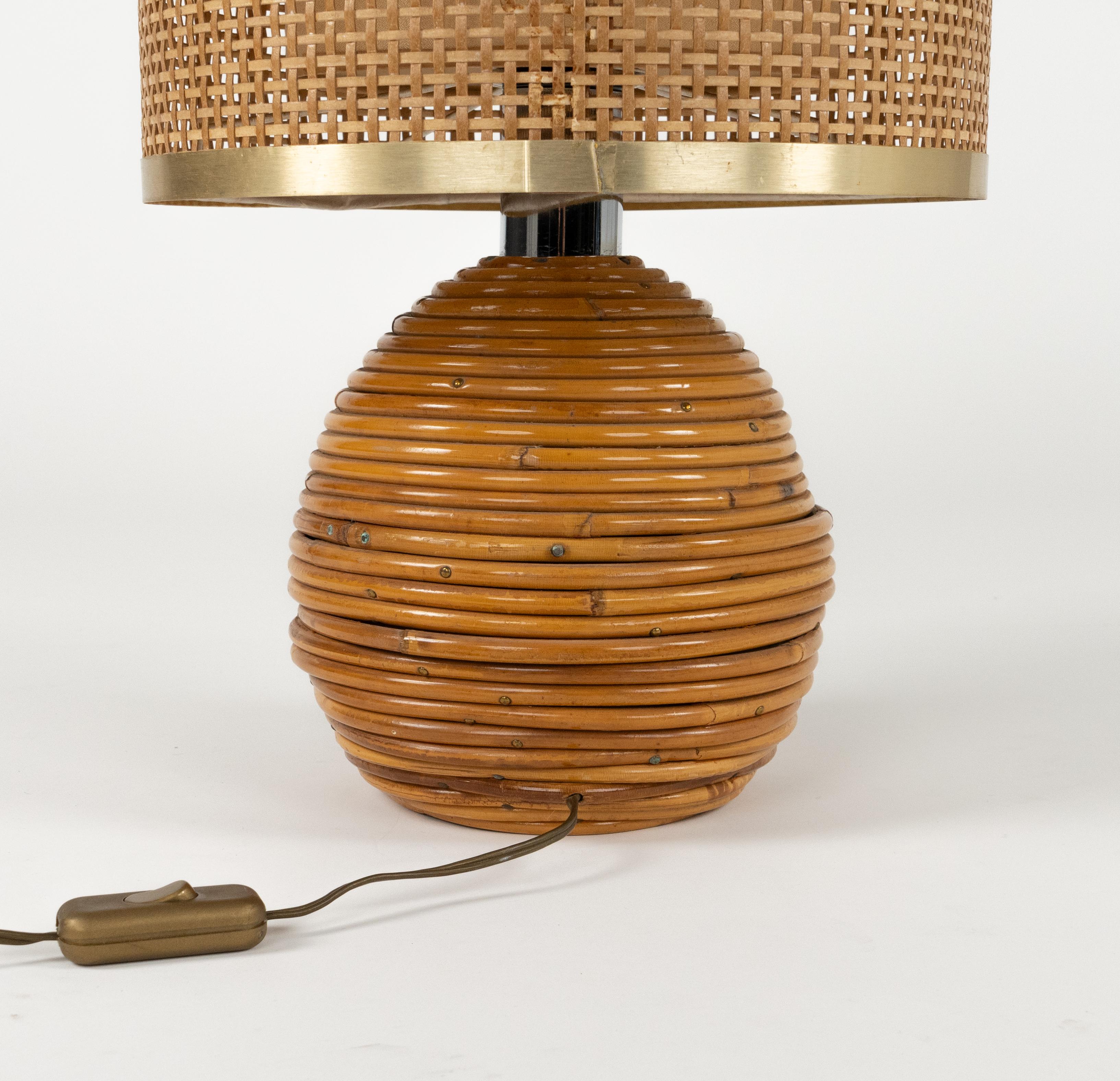 Midcentury Rattan, Wicker and Chrome Table Lamp by Vivai Del Sud, Italy 1970s 5