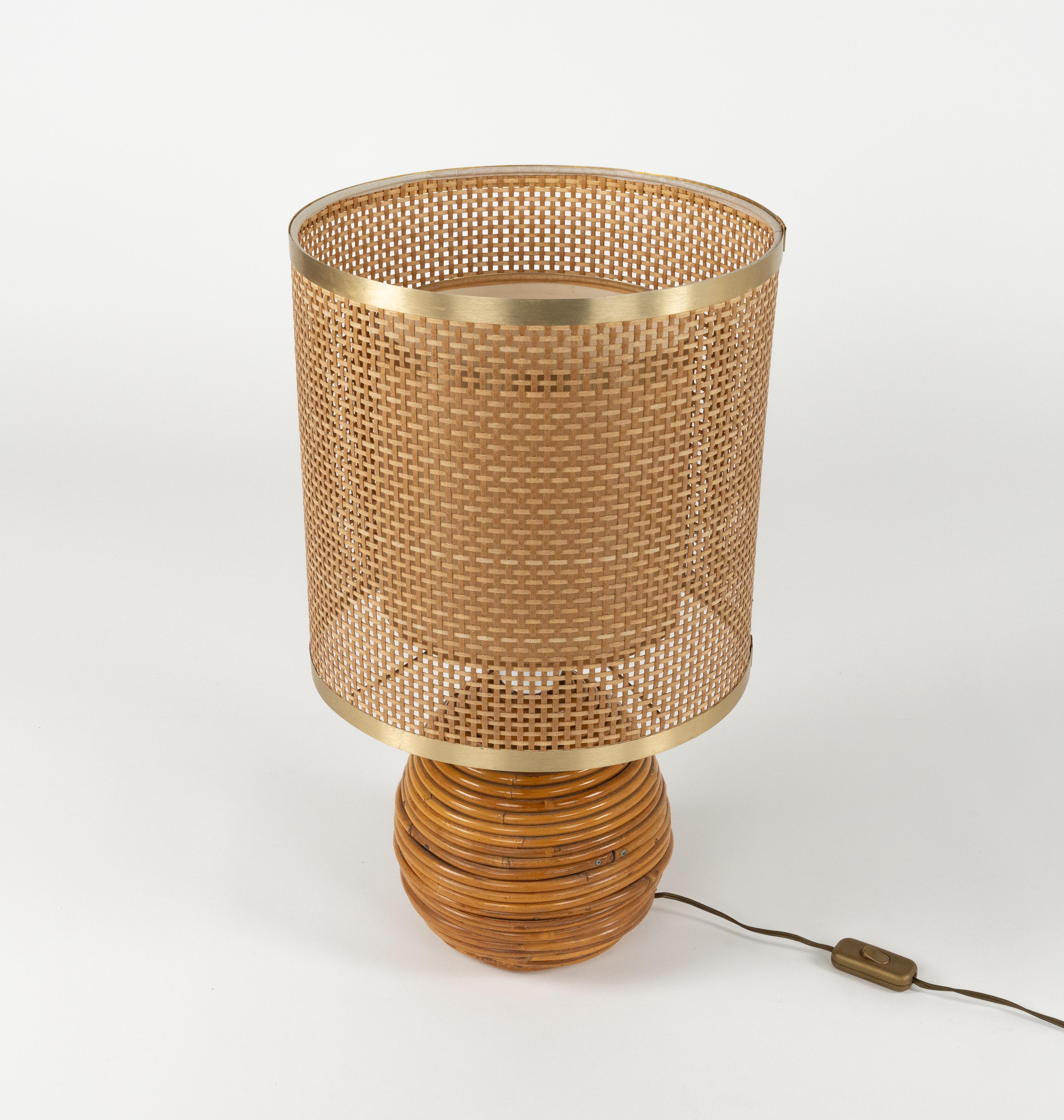 Midcentury Rattan, Wicker and Chrome Table Lamp by Vivai Del Sud, Italy 1970s 6