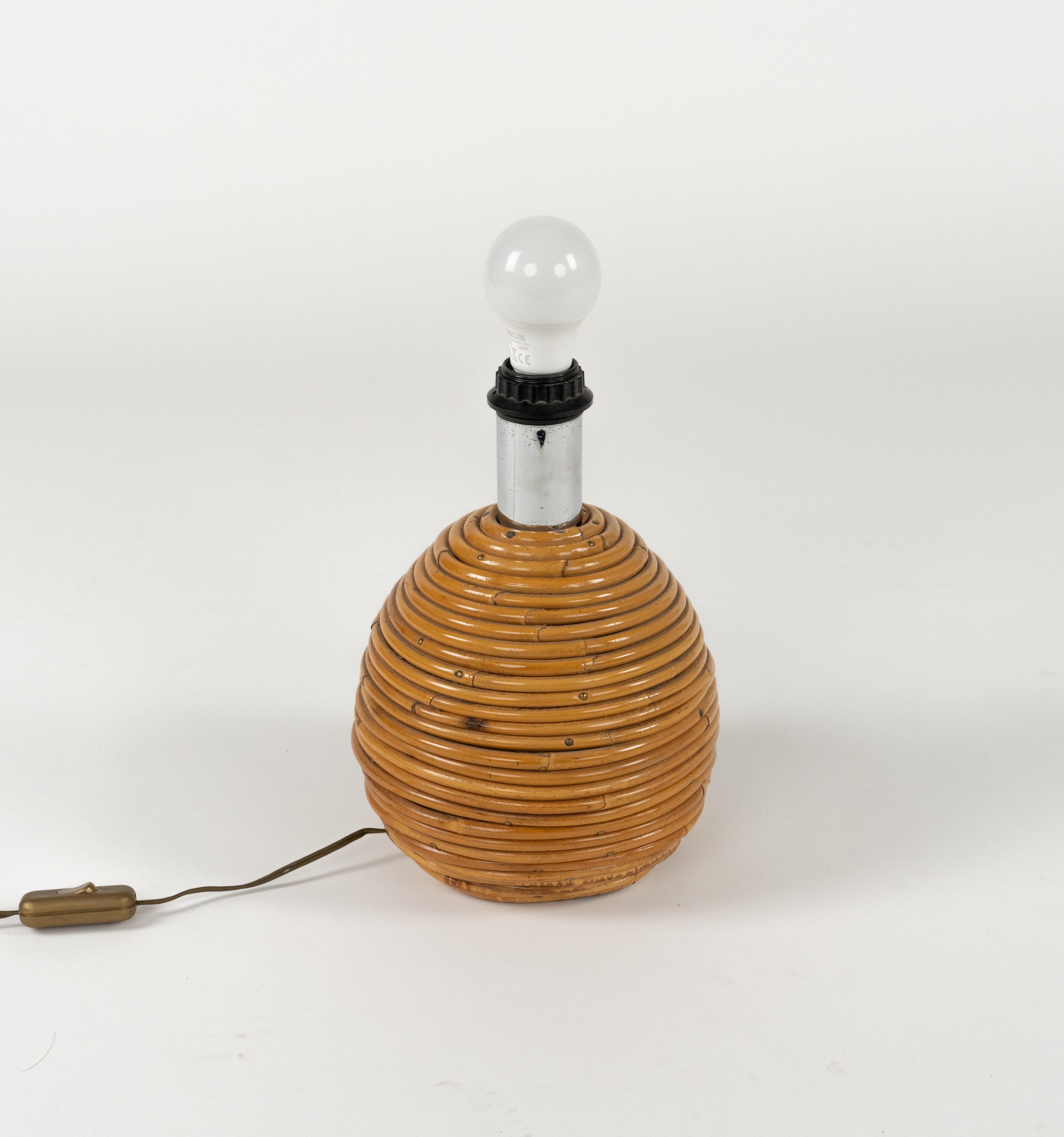 Midcentury Rattan, Wicker and Chrome Table Lamp by Vivai Del Sud, Italy 1970s 8
