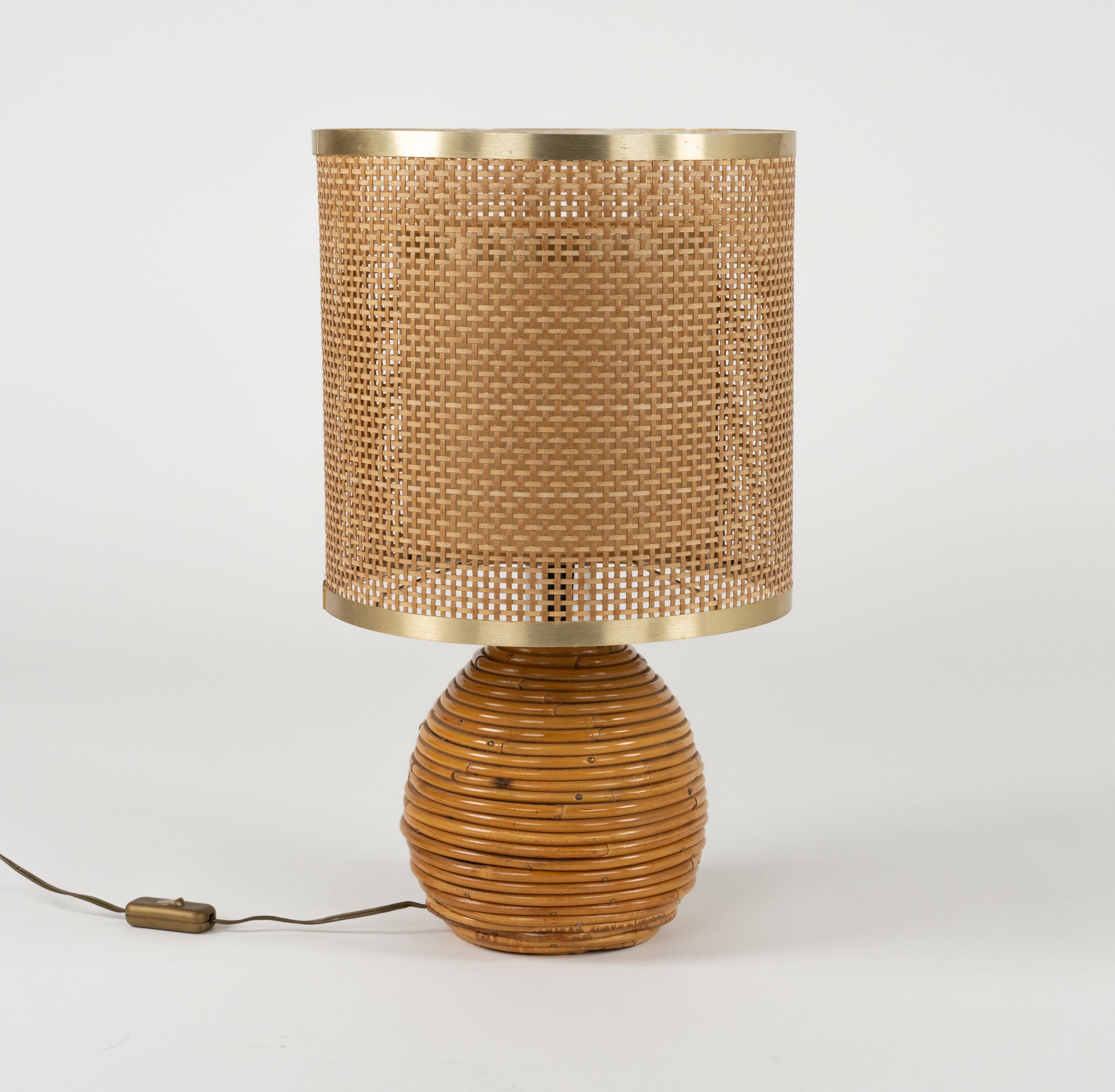 Midcentury Rattan, Wicker and Chrome Table Lamp by Vivai Del Sud, Italy 1970s For Sale 1
