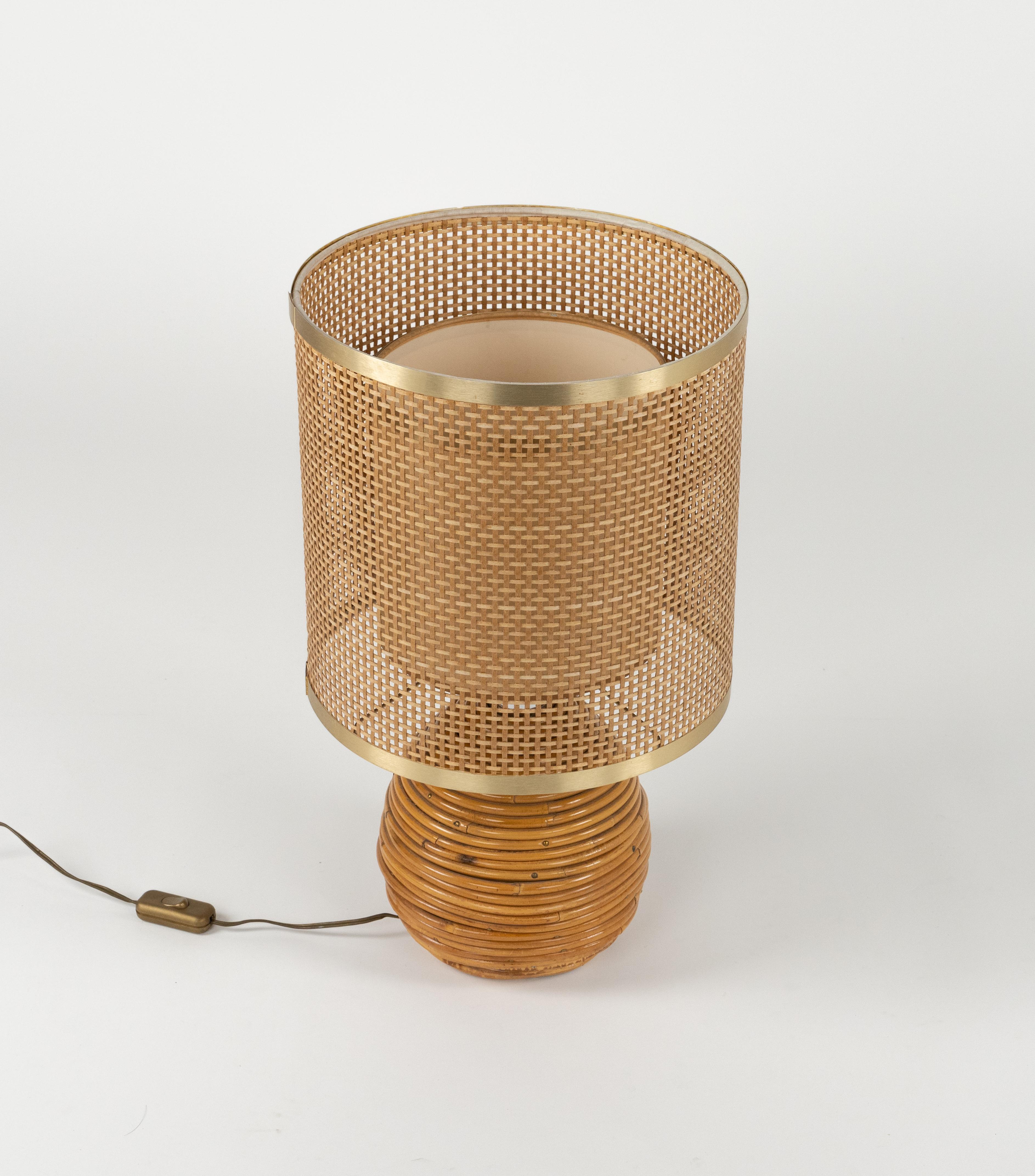 Midcentury Rattan, Wicker and Chrome Table Lamp by Vivai Del Sud, Italy 1970s 2