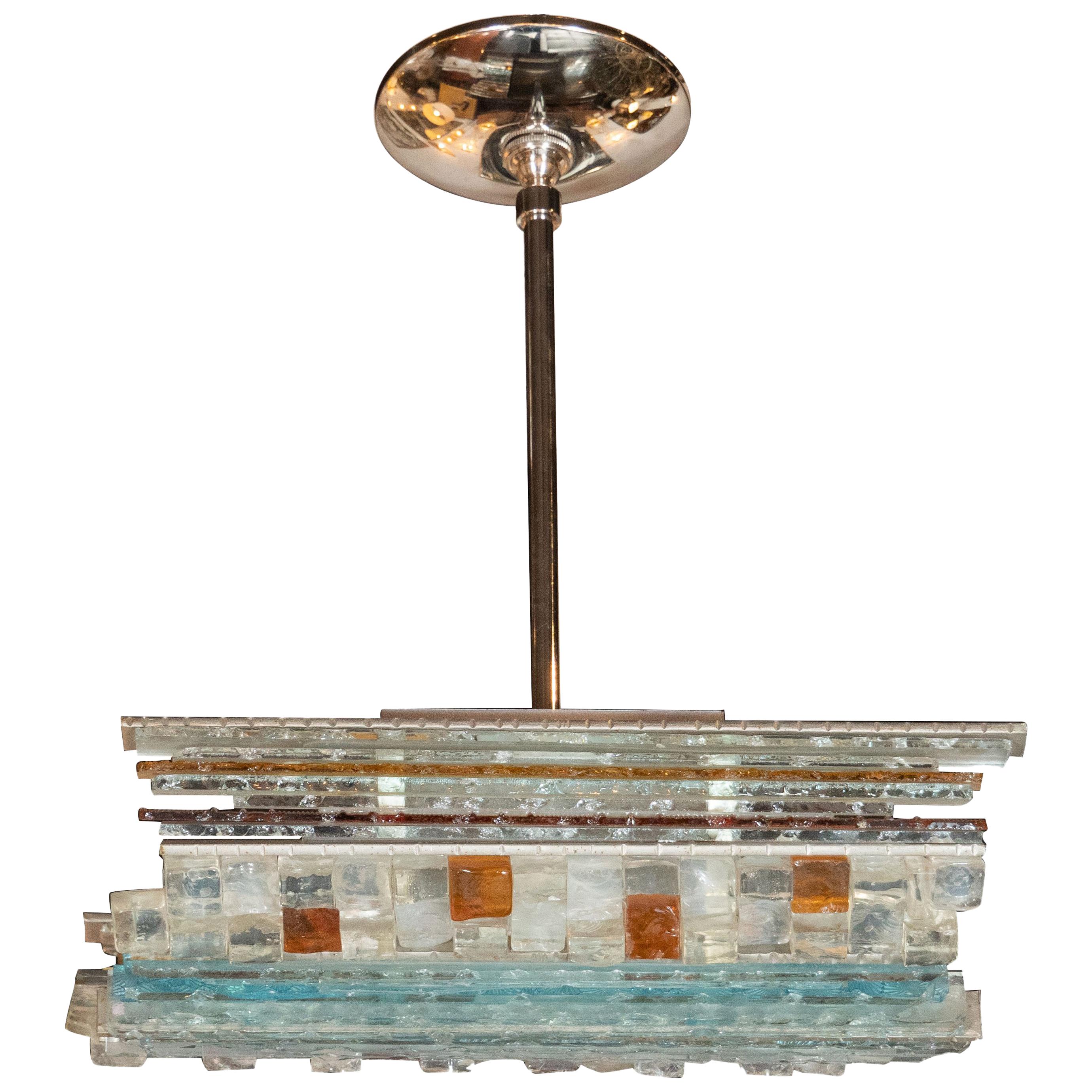 Midcentury Raw Crystal Pendant with Silvered Wrought Iron Fittings by Poliarte