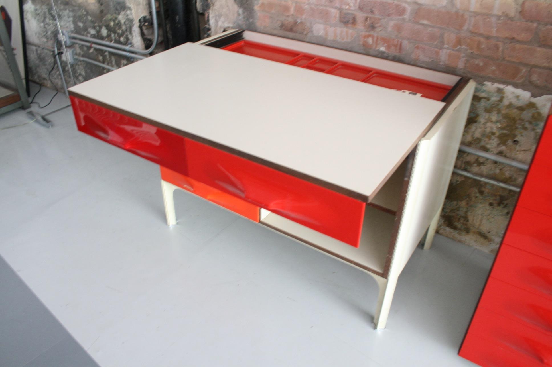 French Midcentury Raymond Loewy DF2000 Writing Desk or Cabinet in Red ABS