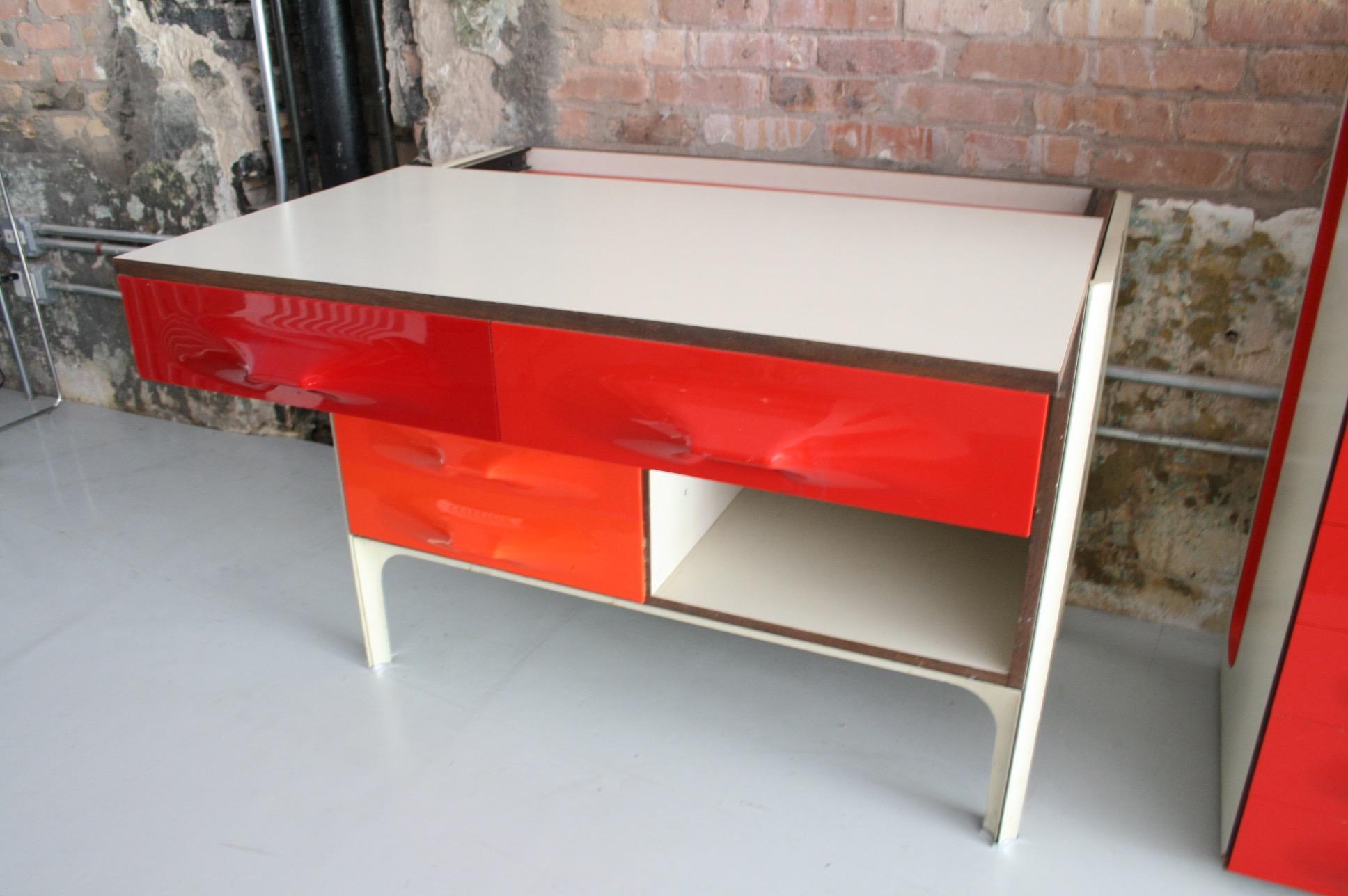Midcentury Raymond Loewy DF2000 Writing Desk or Cabinet in Red ABS In Good Condition In Chicago, IL