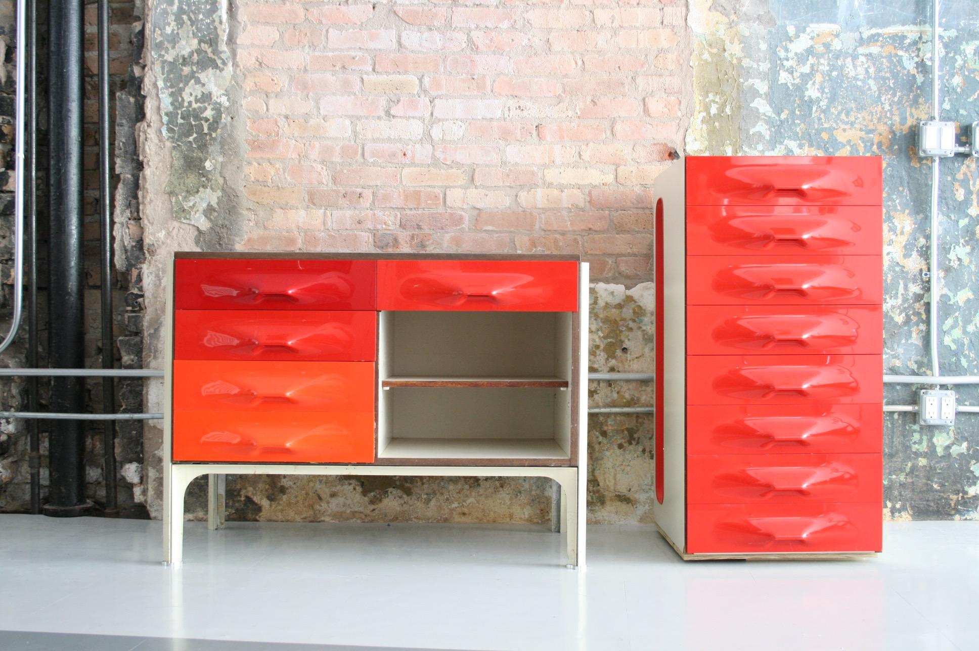 Mid-20th Century Midcentury Raymond Loewy DF2000 Writing Desk or Cabinet in Red ABS