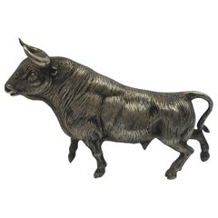 Midcentury Realistic Silver Plated Model of a Bull