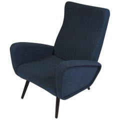 Midcentury Reclining Chair in Blue Wool