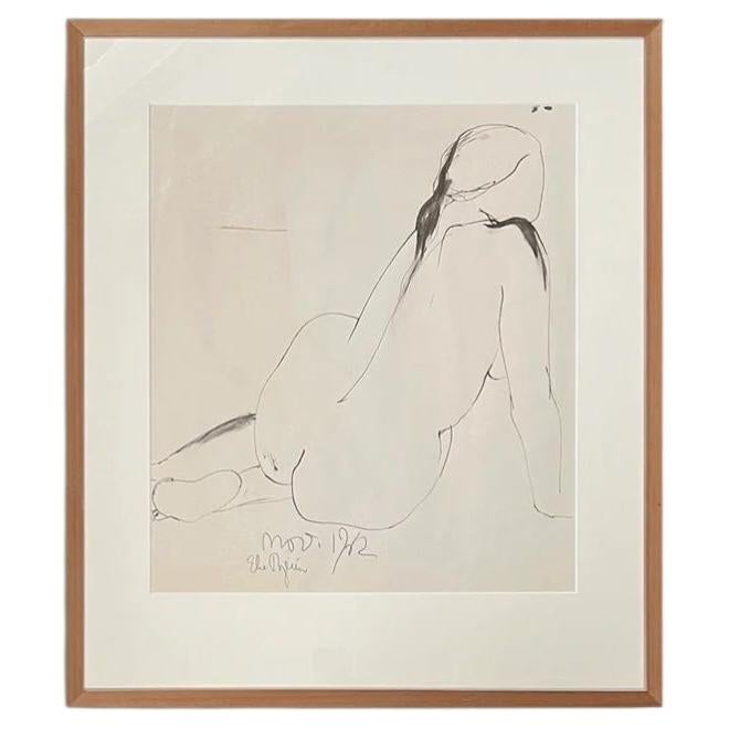 Midcentury Female Nude Drawing in Ink, Signed 1962, Swedish Art