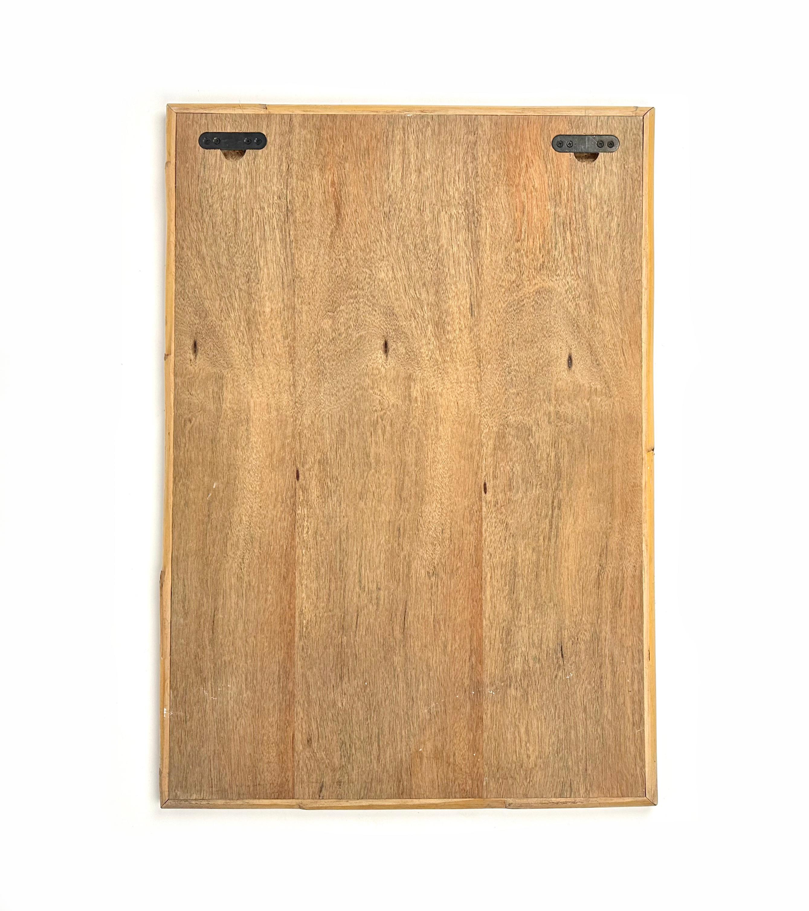 Espejo de pared rectangular de bambú y ratán de mediados de siglo, Italia Años 60 Bambú en venta