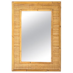 Espejo de pared rectangular de bambú y ratán de mediados de siglo, Italia Años 60