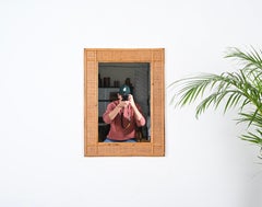 Midcentury Rectangular  Bamboo and Woven Rattan Wicker Mirror, Italy 1970s